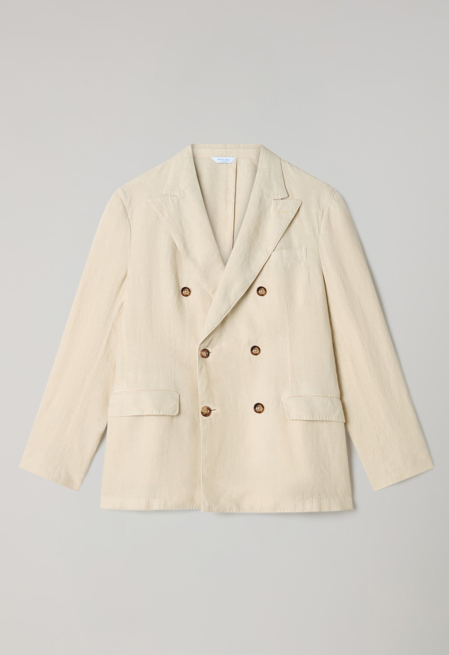 Beige Garment Dyed Linen Double-Breasted Dover Suit, fabric or detail view