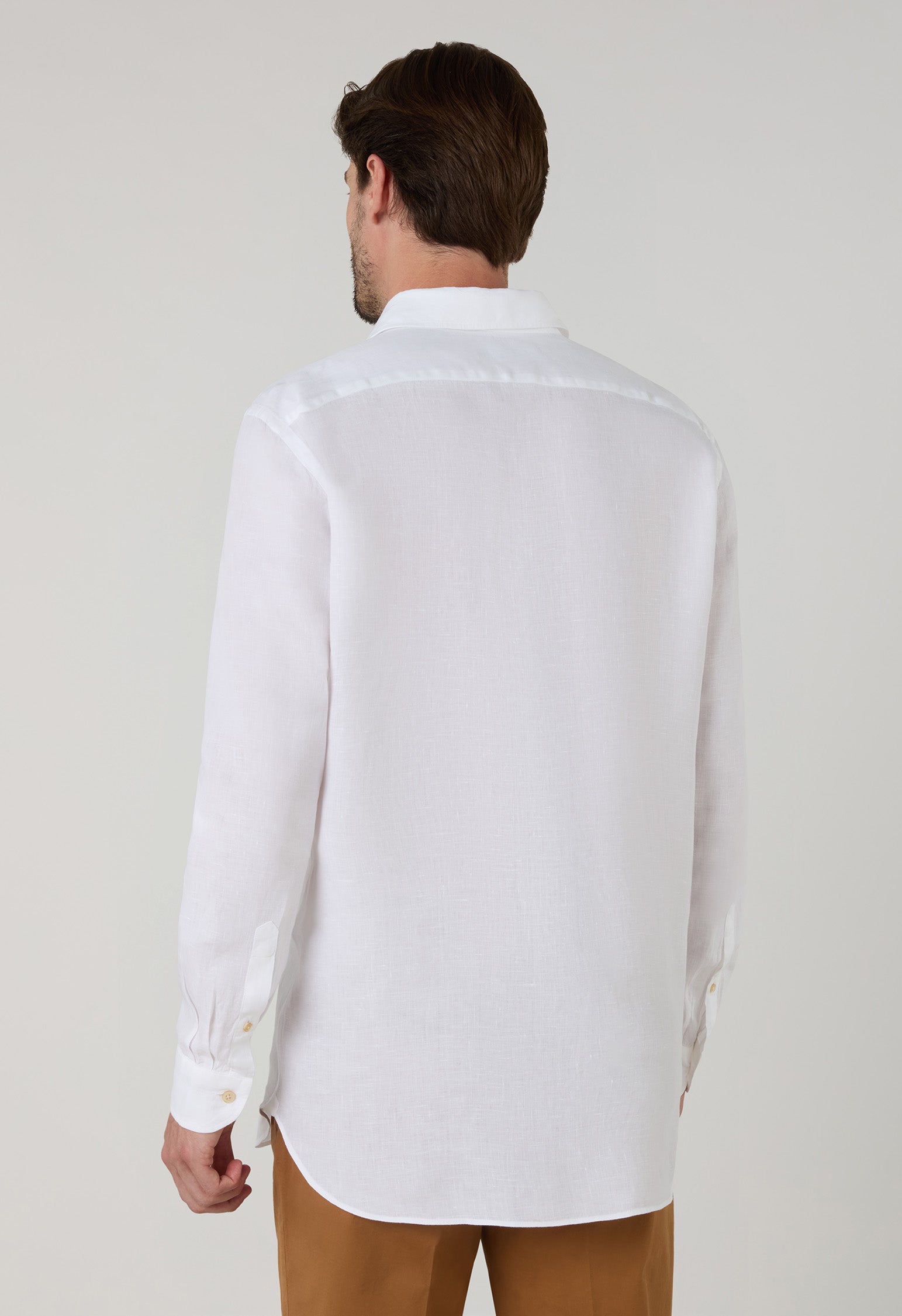 White Garment Dyed Linen Tailored Shirt, angled view