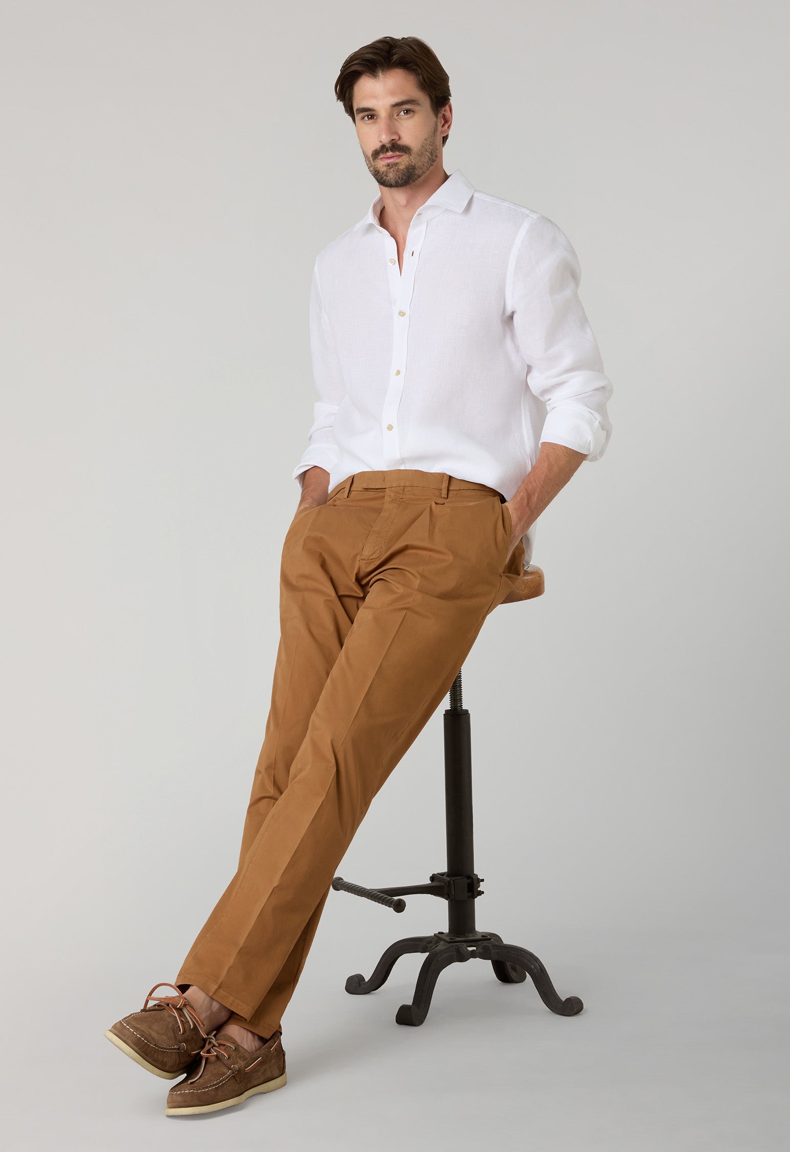White Garment Dyed Linen Tailored Shirt, side view