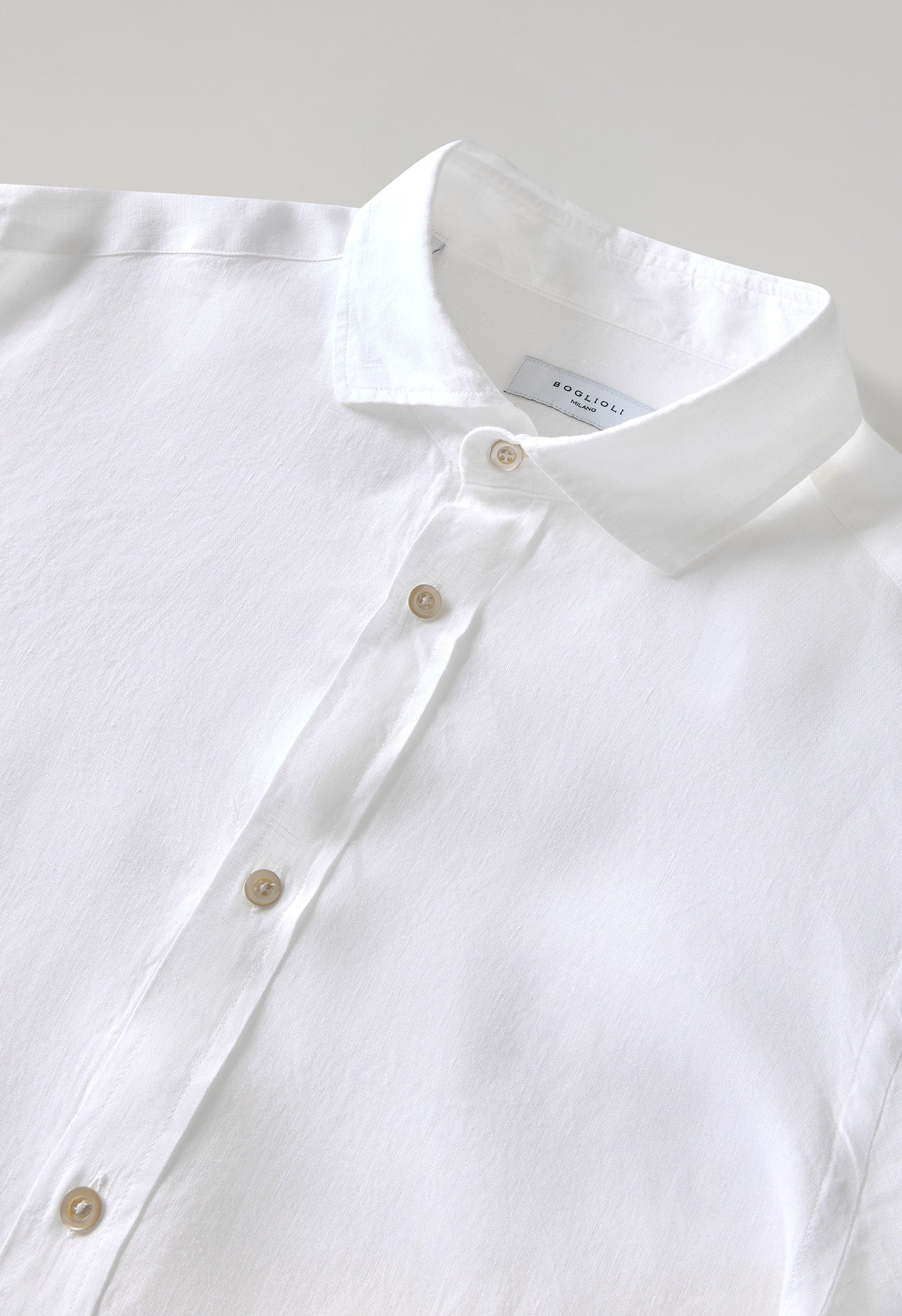 White Garment Dyed Linen Tailored Shirt, fabric or detail view