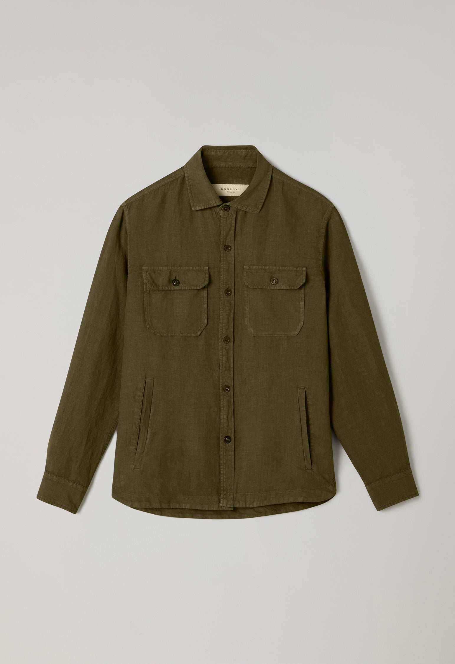 Green Garment Dyed Linen Overshirt, back view