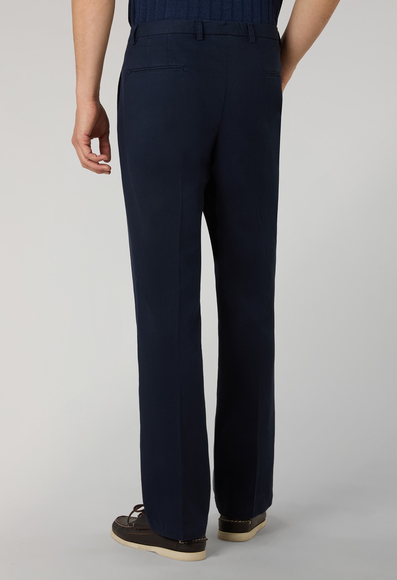 Blue Garment Dyed Stretch Cotton Napoli Trousers, angled view