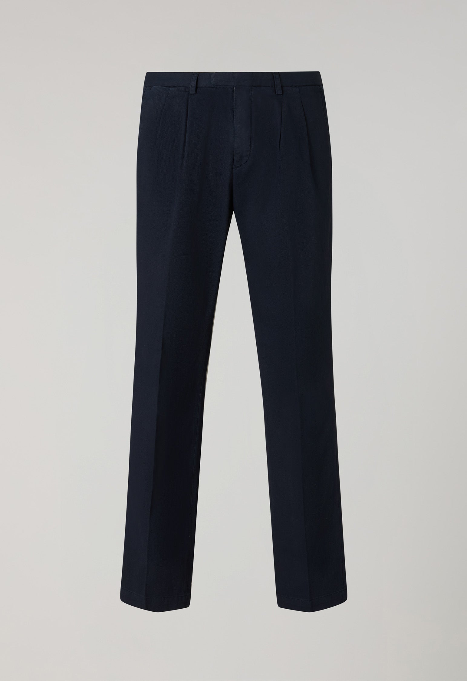 Blue Garment Dyed Stretch Cotton Napoli Trousers, back view