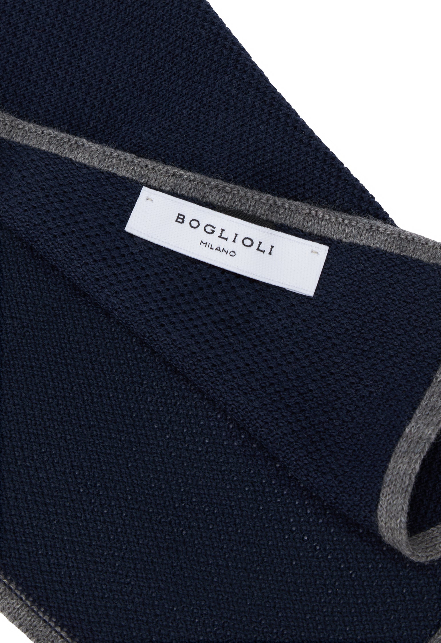 Blue Silk Pocket Square with Contrasting Piping, angled view