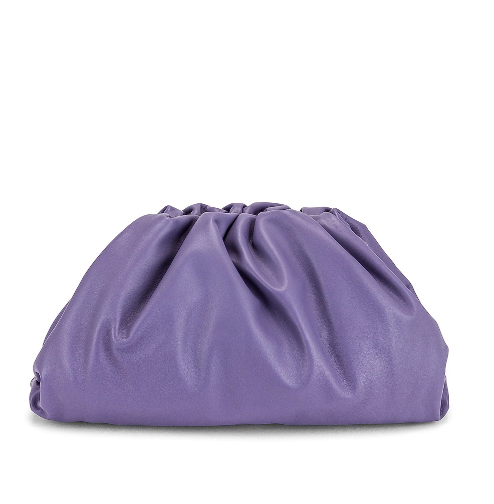 Purple smooth nappa — the soft, frameless pouch shape at rest
