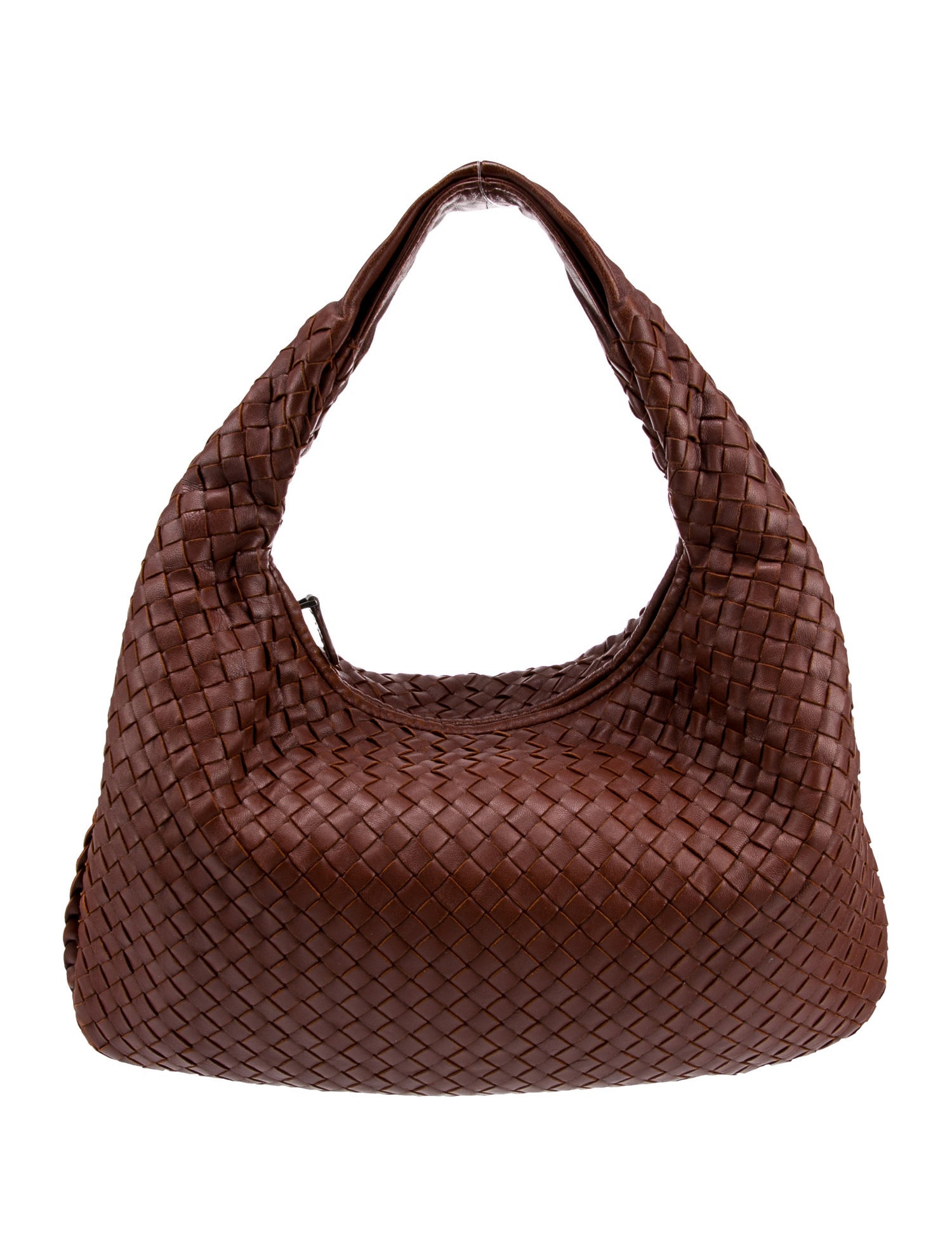 Classic Veneta in cognac calfskin, the single woven shoulder strap