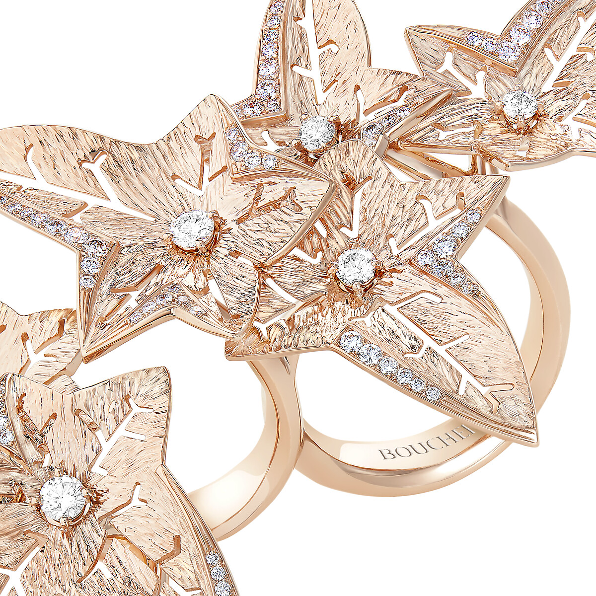 Close detail of ivy leaves and diamond pavé