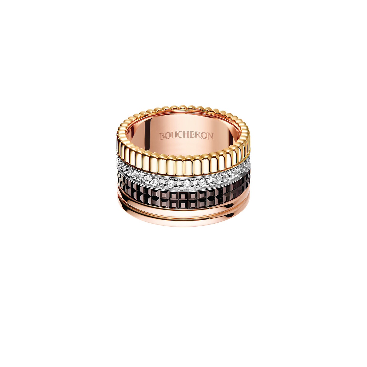 Classic warm-gold view of the four-band ring