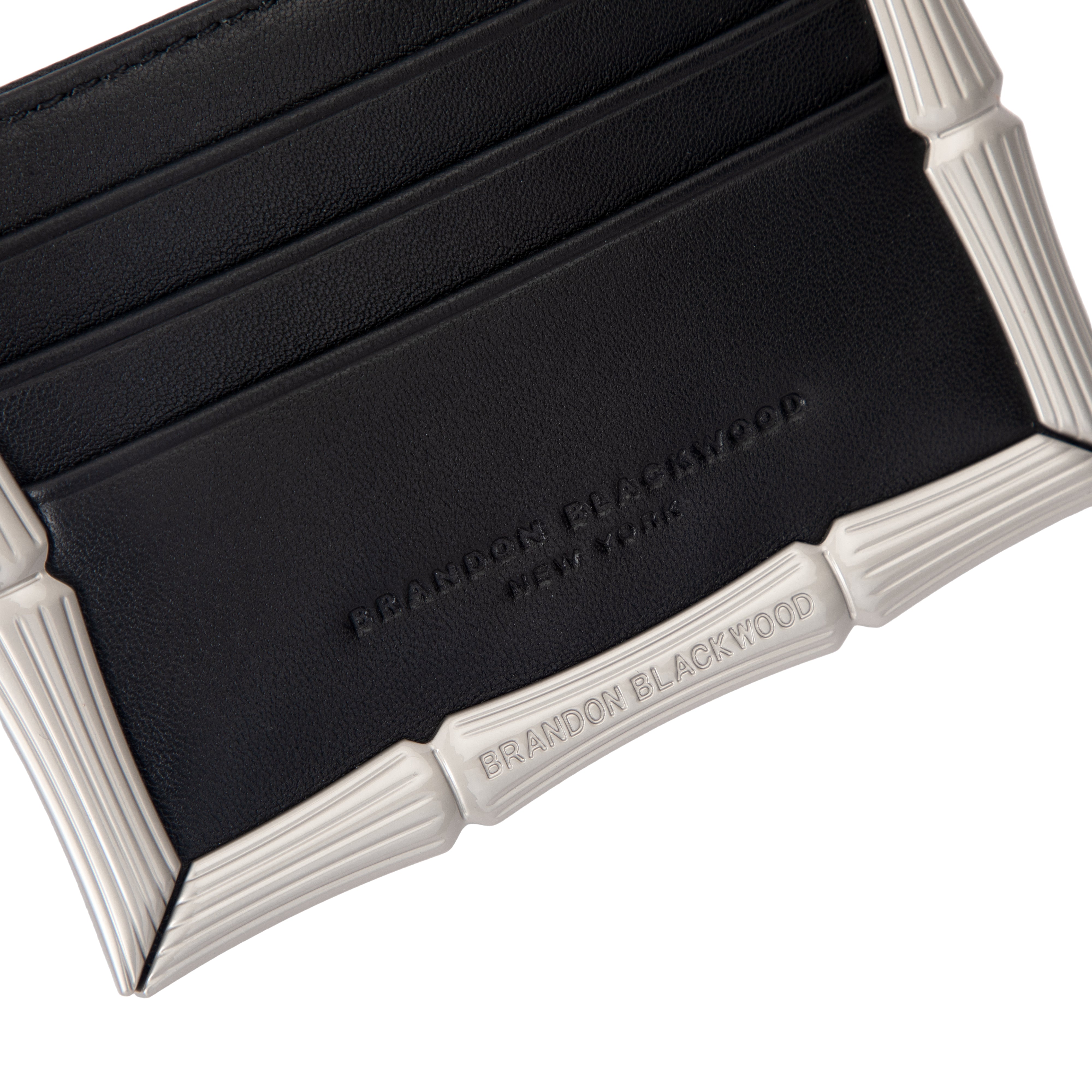 Bamboo B Card Holder — hardware and surface detail