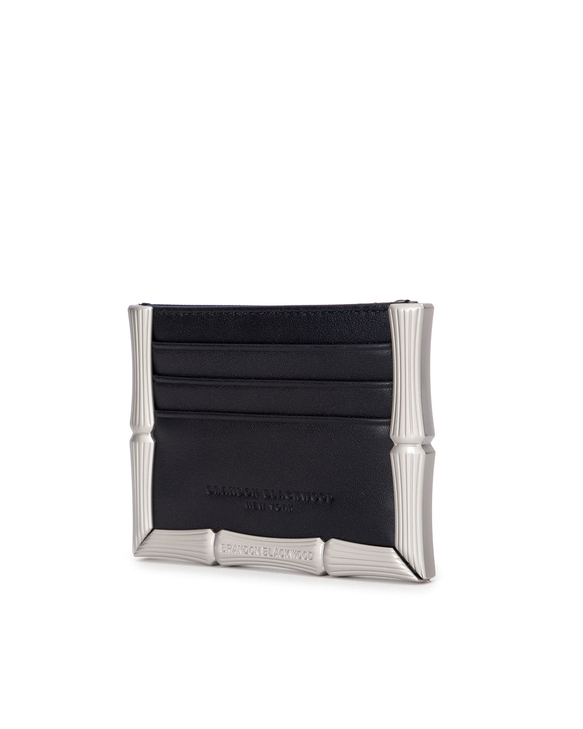 Bamboo B Card Holder — scale and interior view