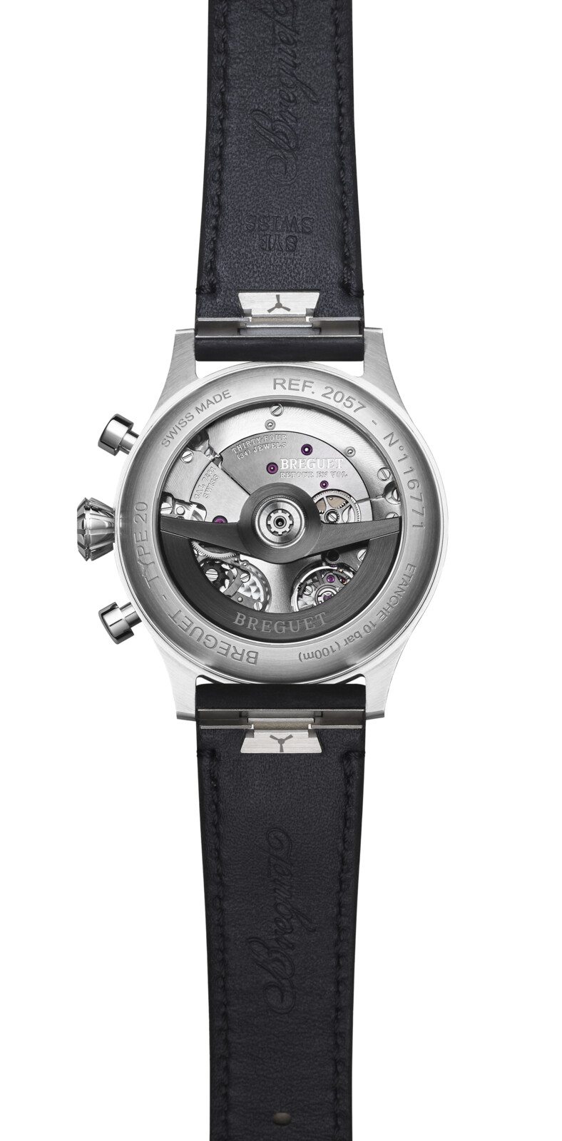 Full view on a black calfskin strap