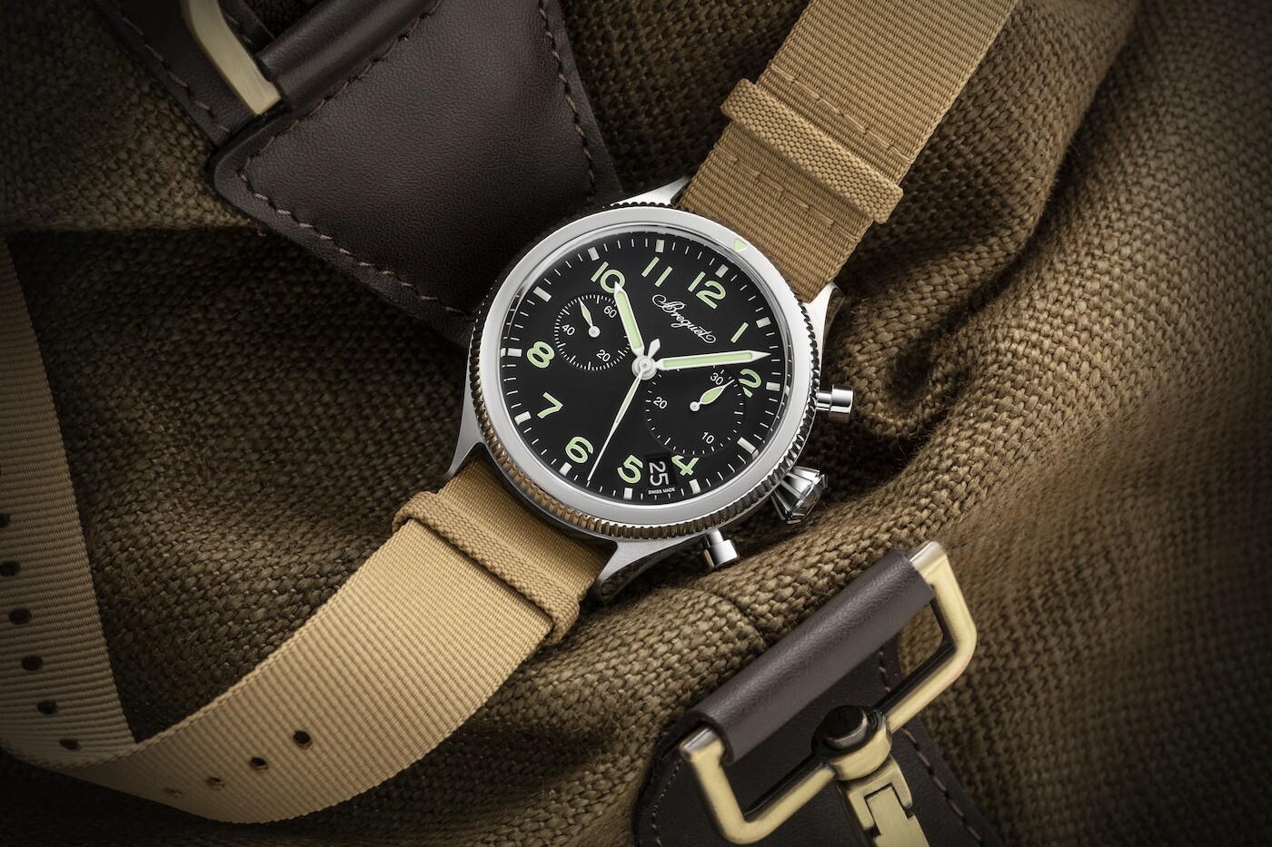 Wrist view with the black dial and luminescent numerals