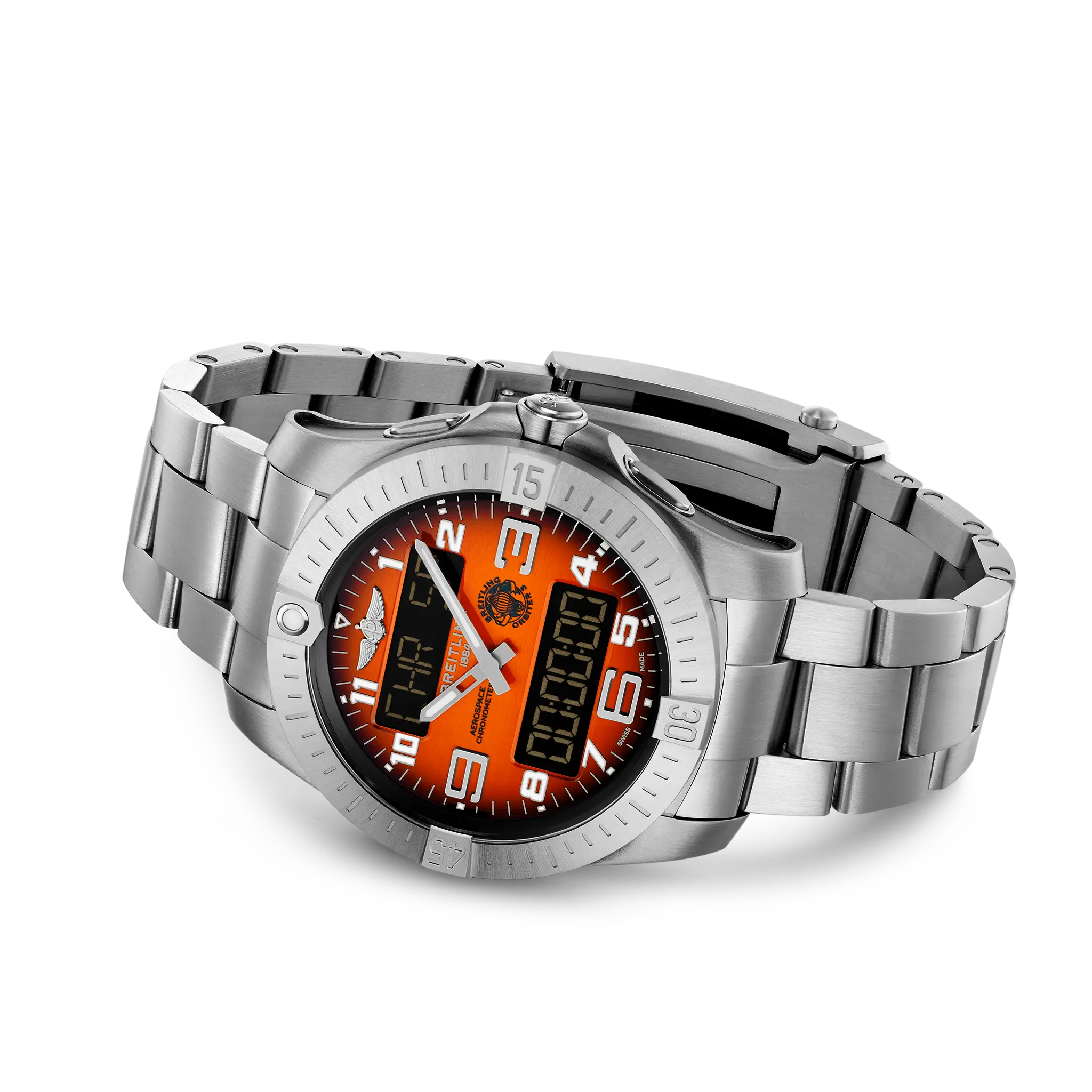 Rolled bracelet view of the lightweight titanium case