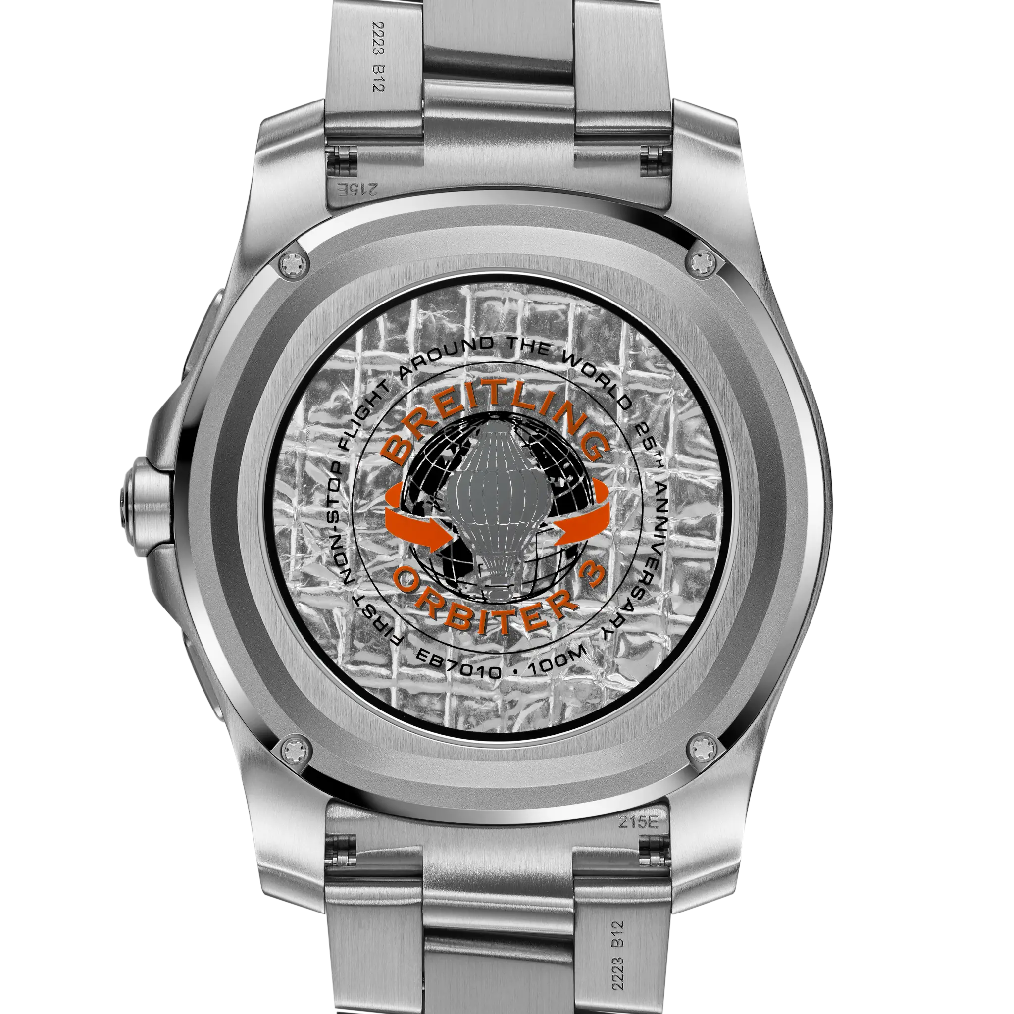 Caseback with Orbiter mission engraving and integrated metal fragment detail