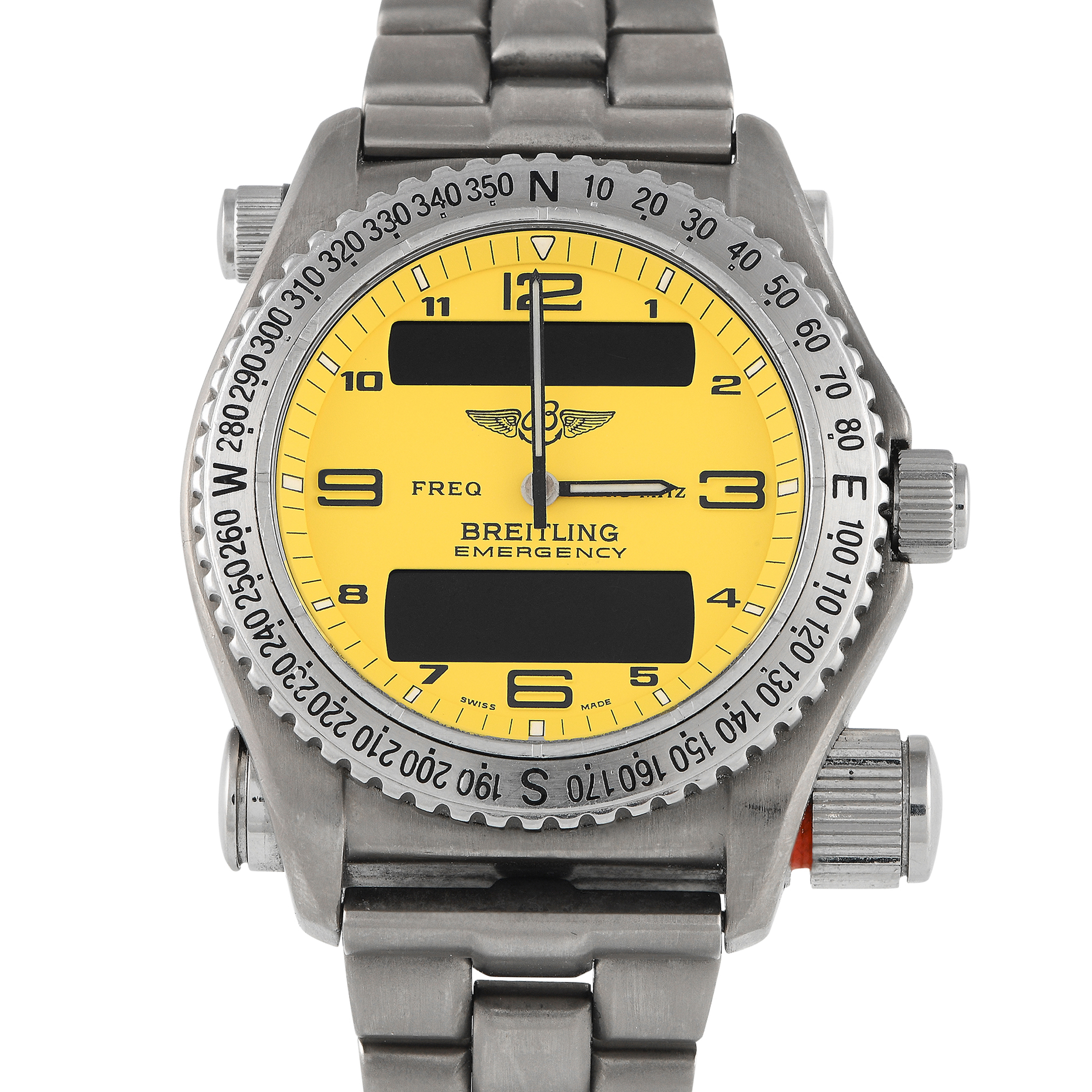Yellow-dial Emergency retailer view with the dual digital display