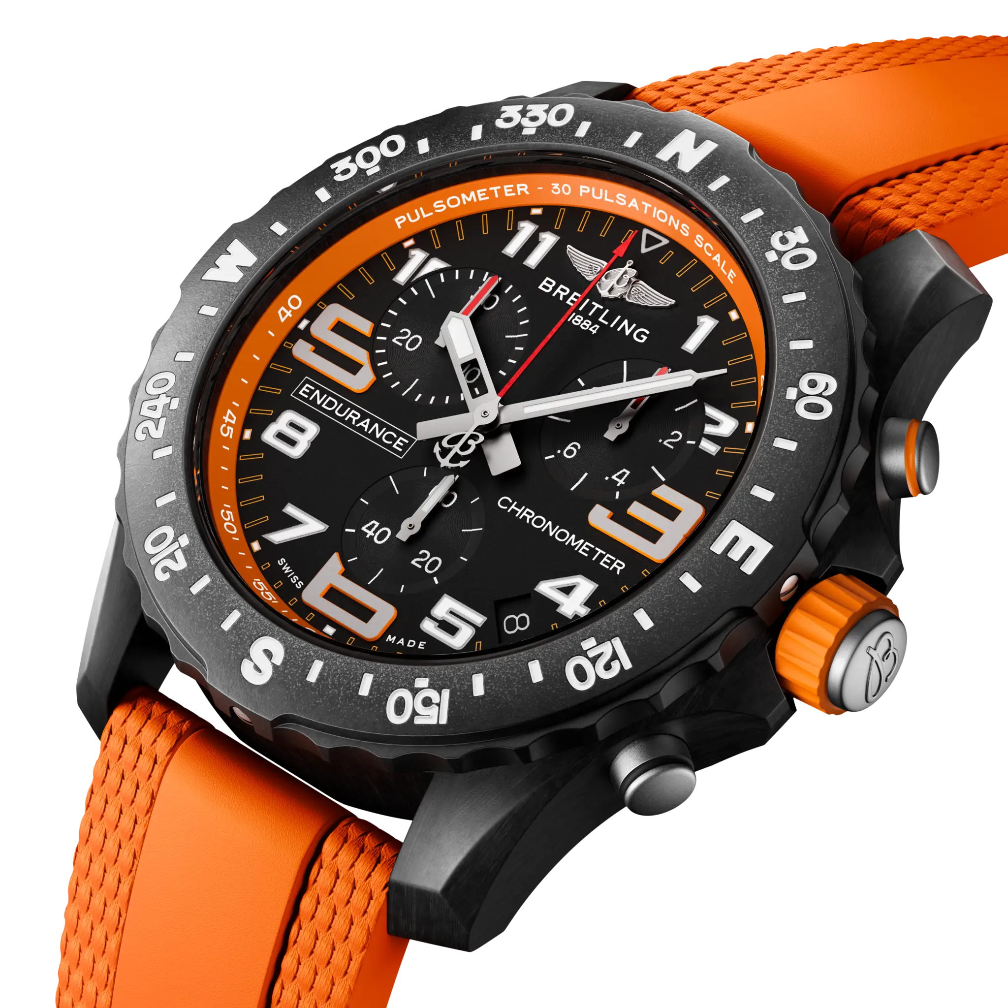 Three-quarter official view of the Breitlight case and compass bezel
