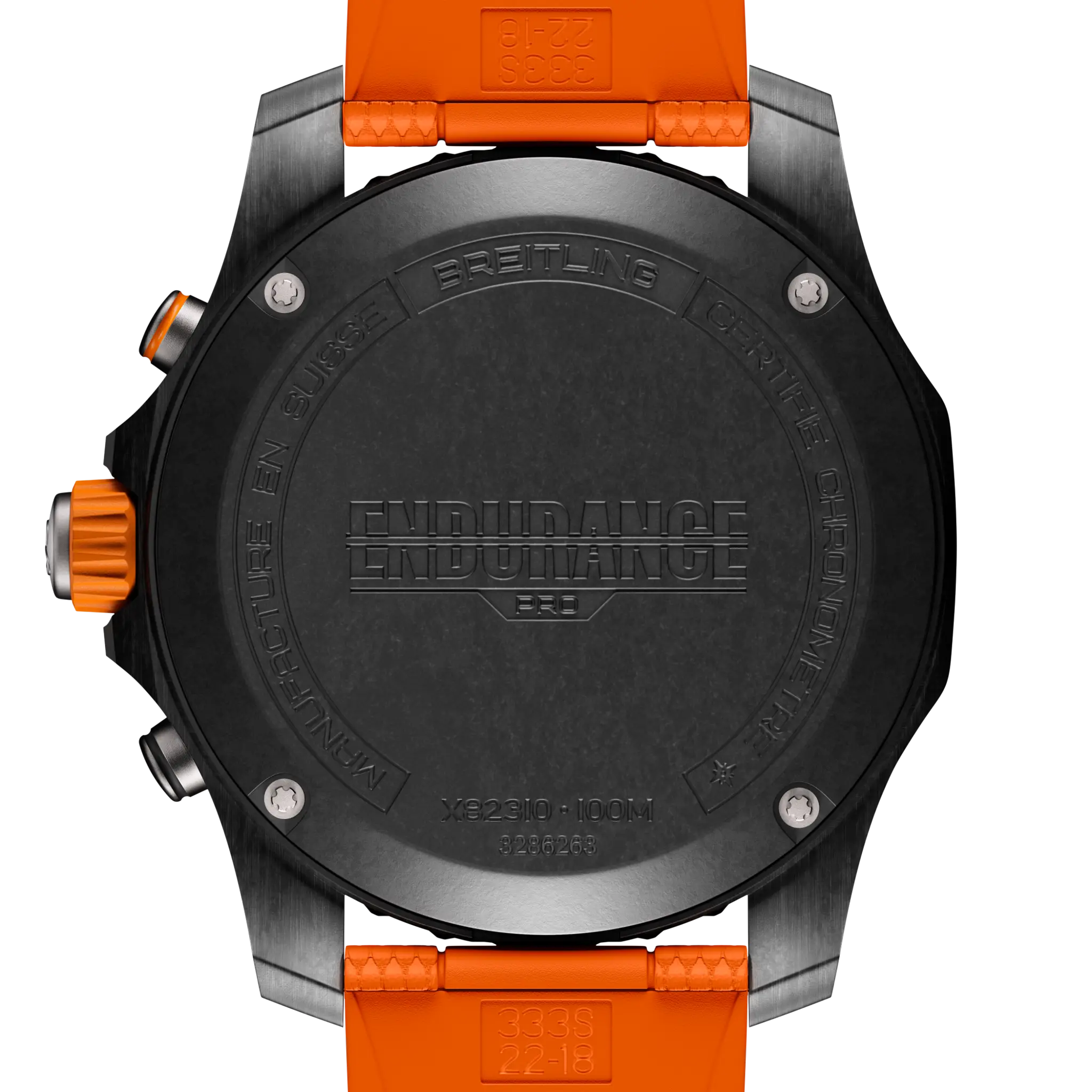 Solid caseback and orange strap underside
