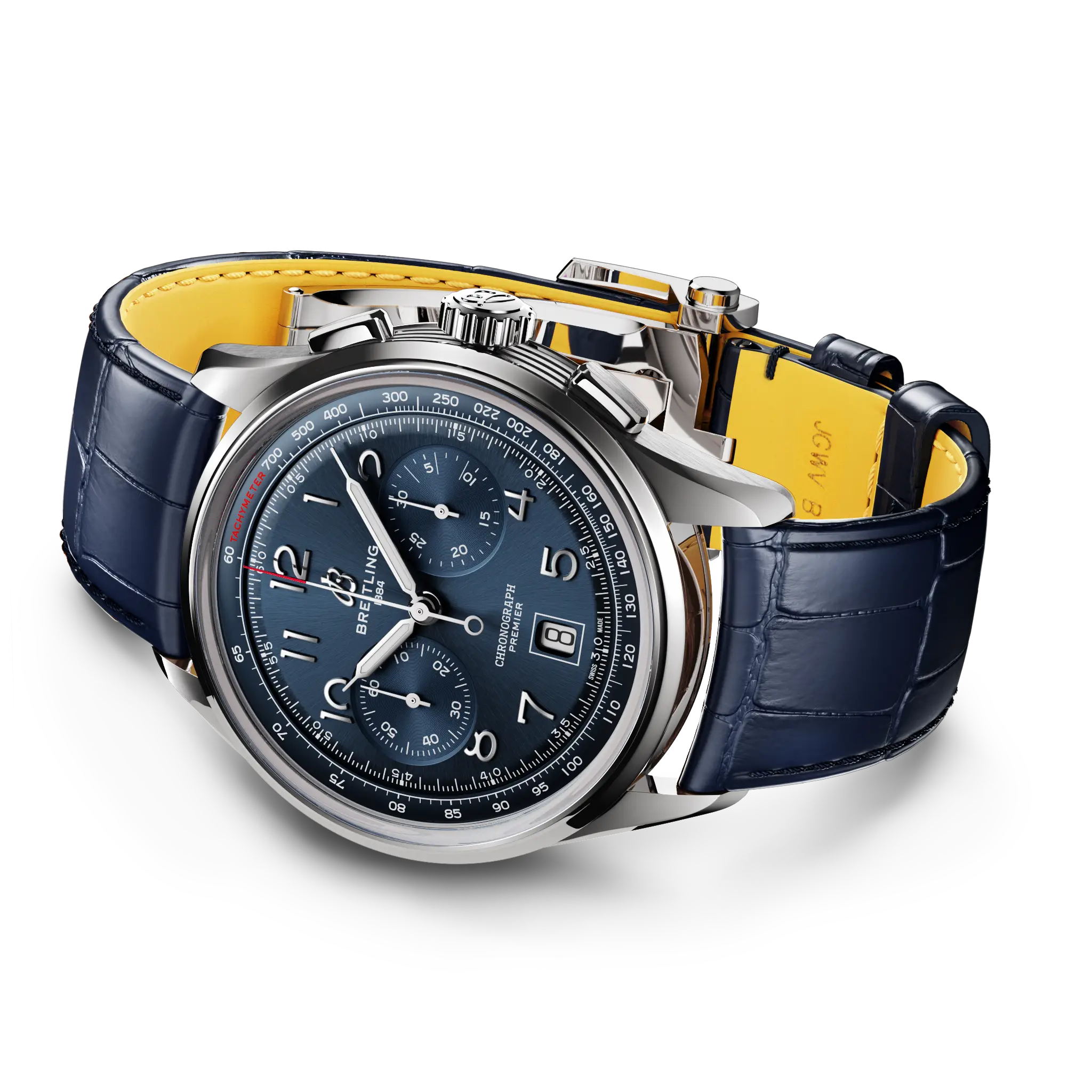 Rolled strap view of the dressier chronograph profile