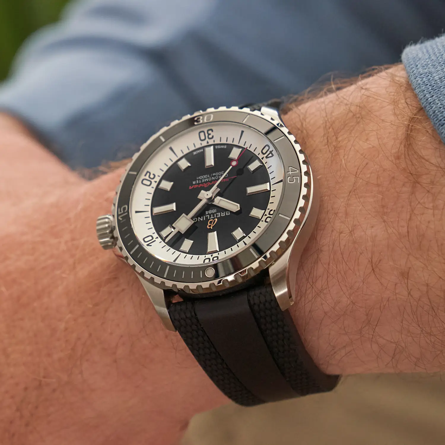 On-wrist view of the 42 mm diver