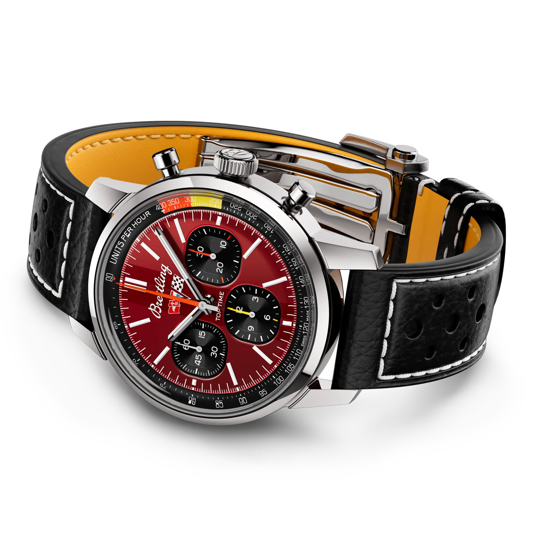 Rolled strap angle with the perforated calfskin strap