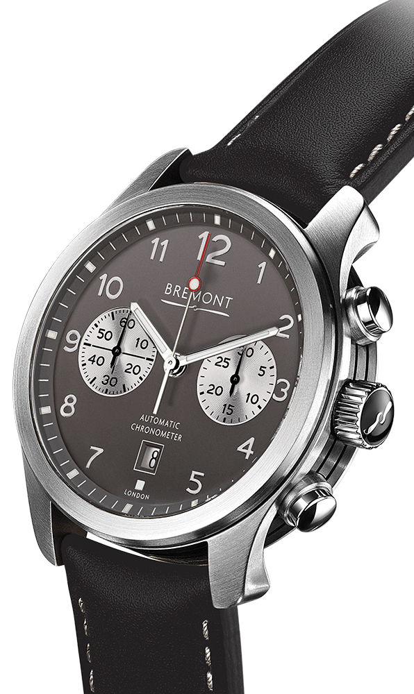 Side profile of the polished Trip-Tick chronograph case