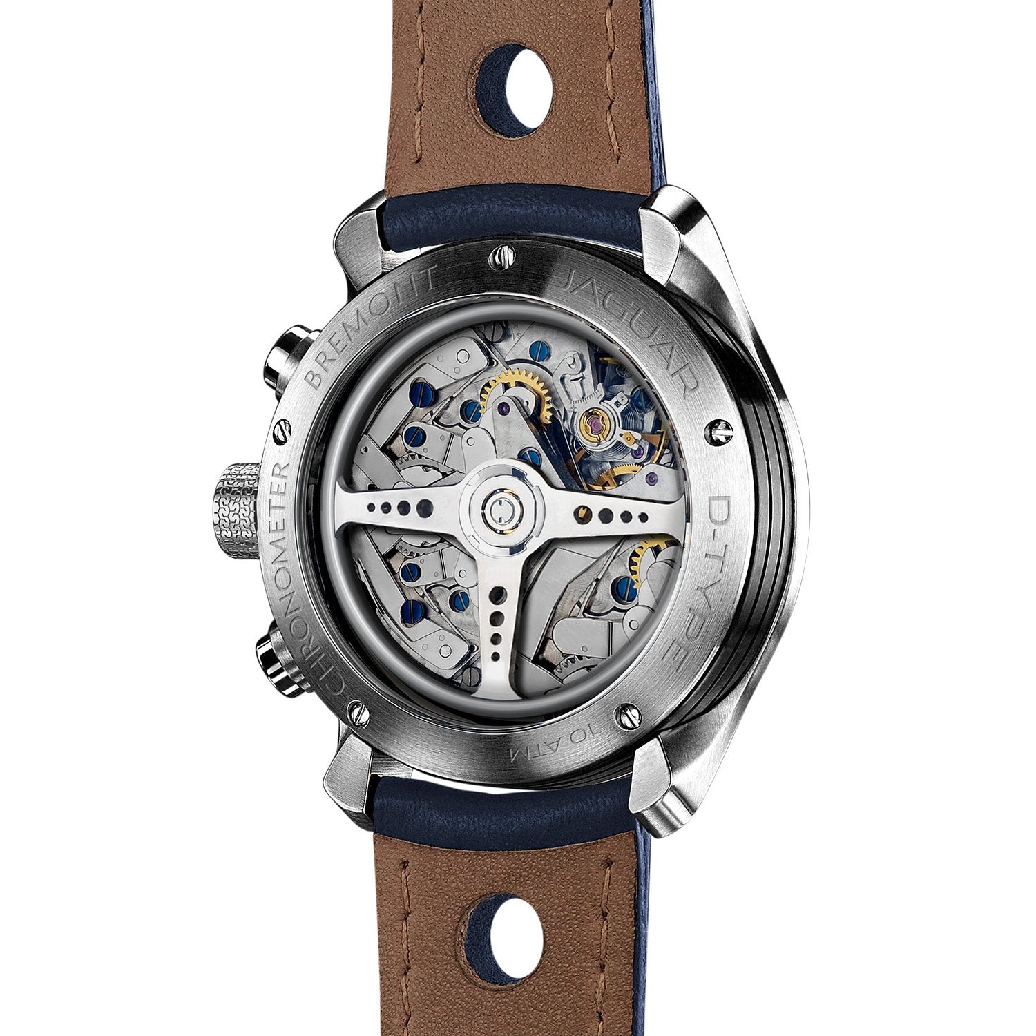 Case-back view with Jaguar steering-wheel-inspired rotor