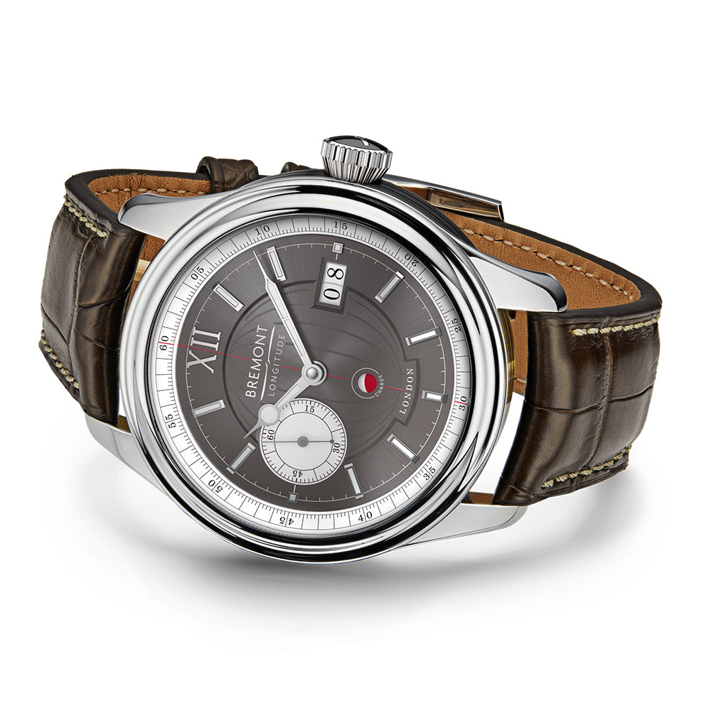 Angled detail of the movement-side Longitude display