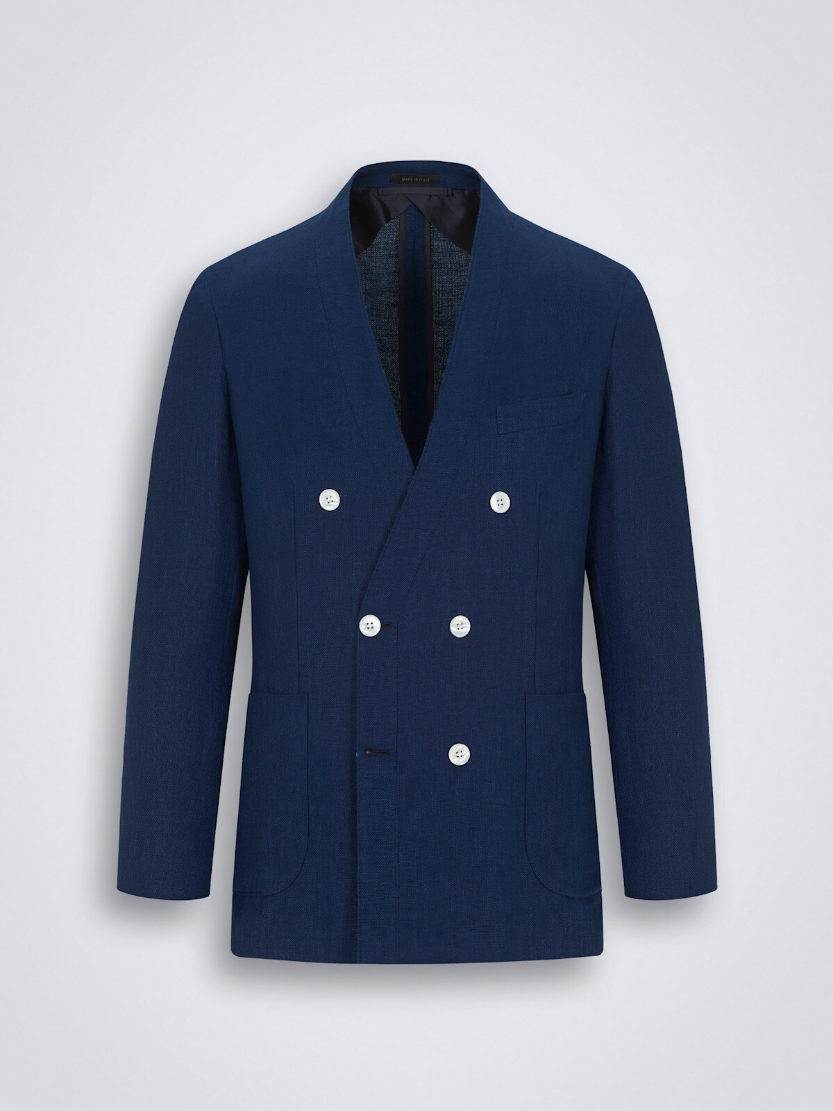 Double-breasted linen-wool-silk version