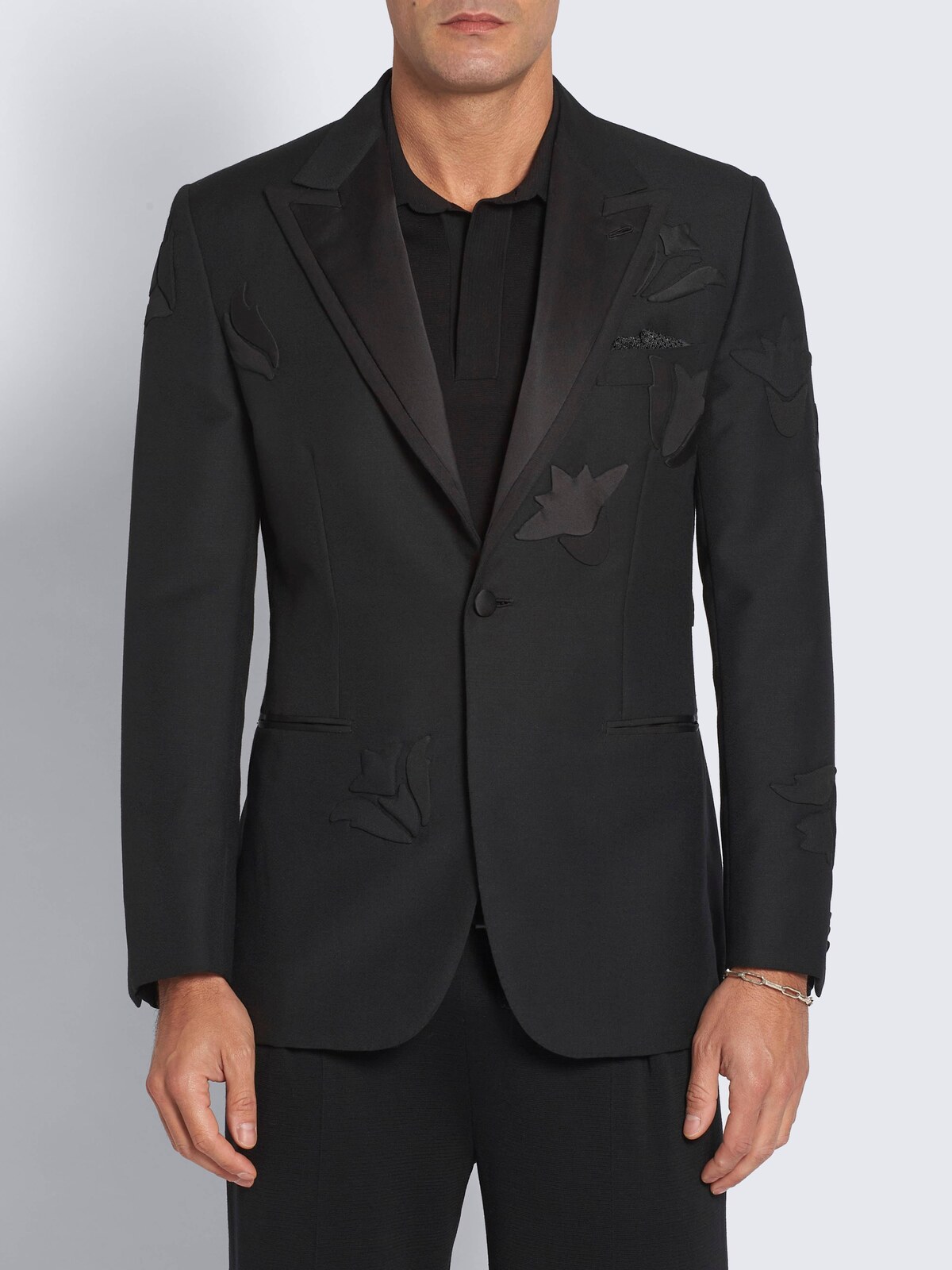 Black jacquard silk blazer
