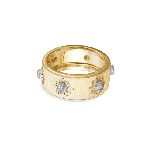 Macri Classica Yellow And White Gold Eternelle Band Ring With Diamonds
