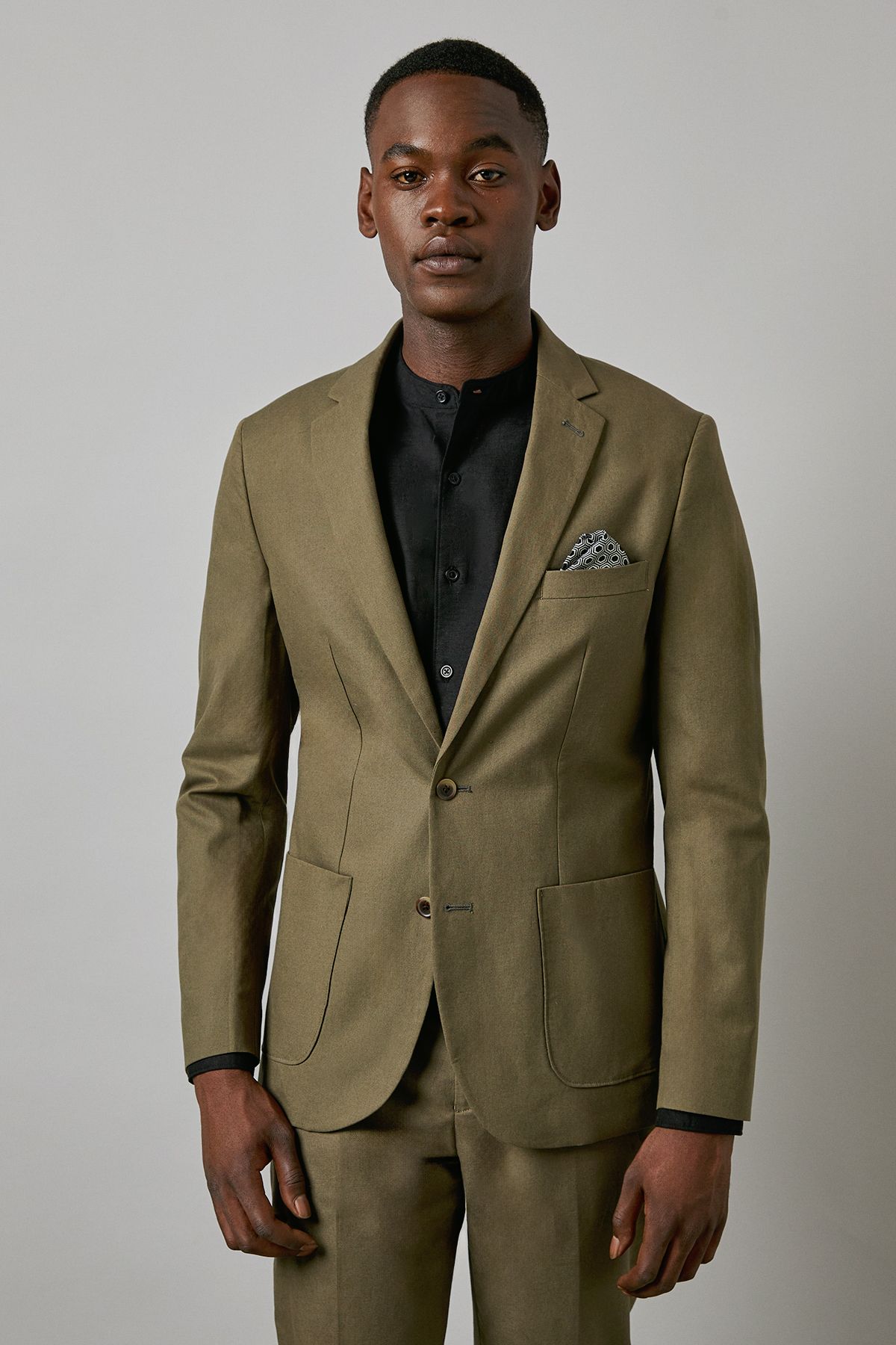 Khaki Linen Slim Fit Suit Jacket