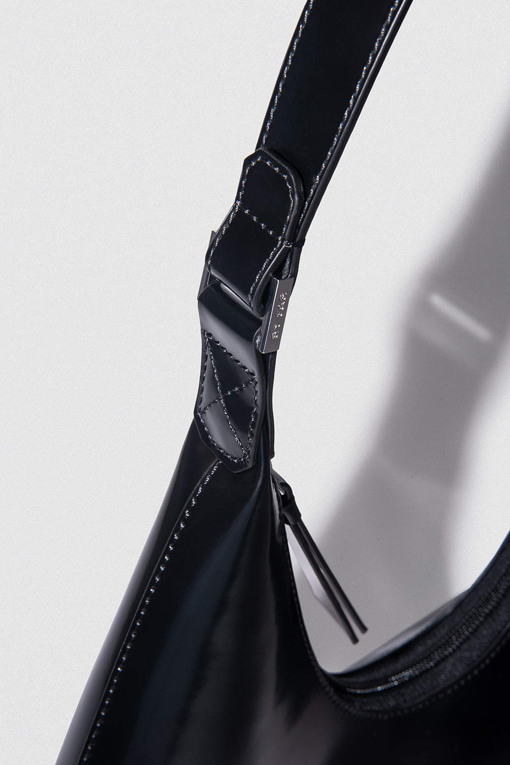 official alternate angle — Amber Black Semi Patent Leather Shoulder Bag