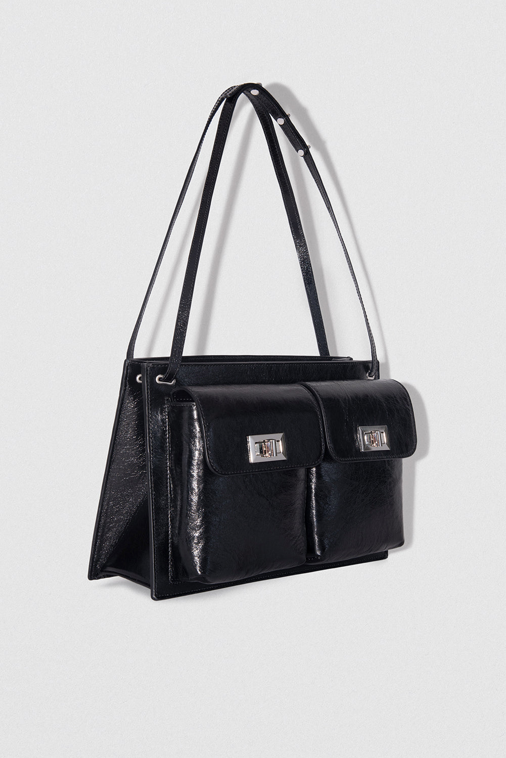 official alternate angle — Billy Tote Black Creased Leather Shoulder Bag