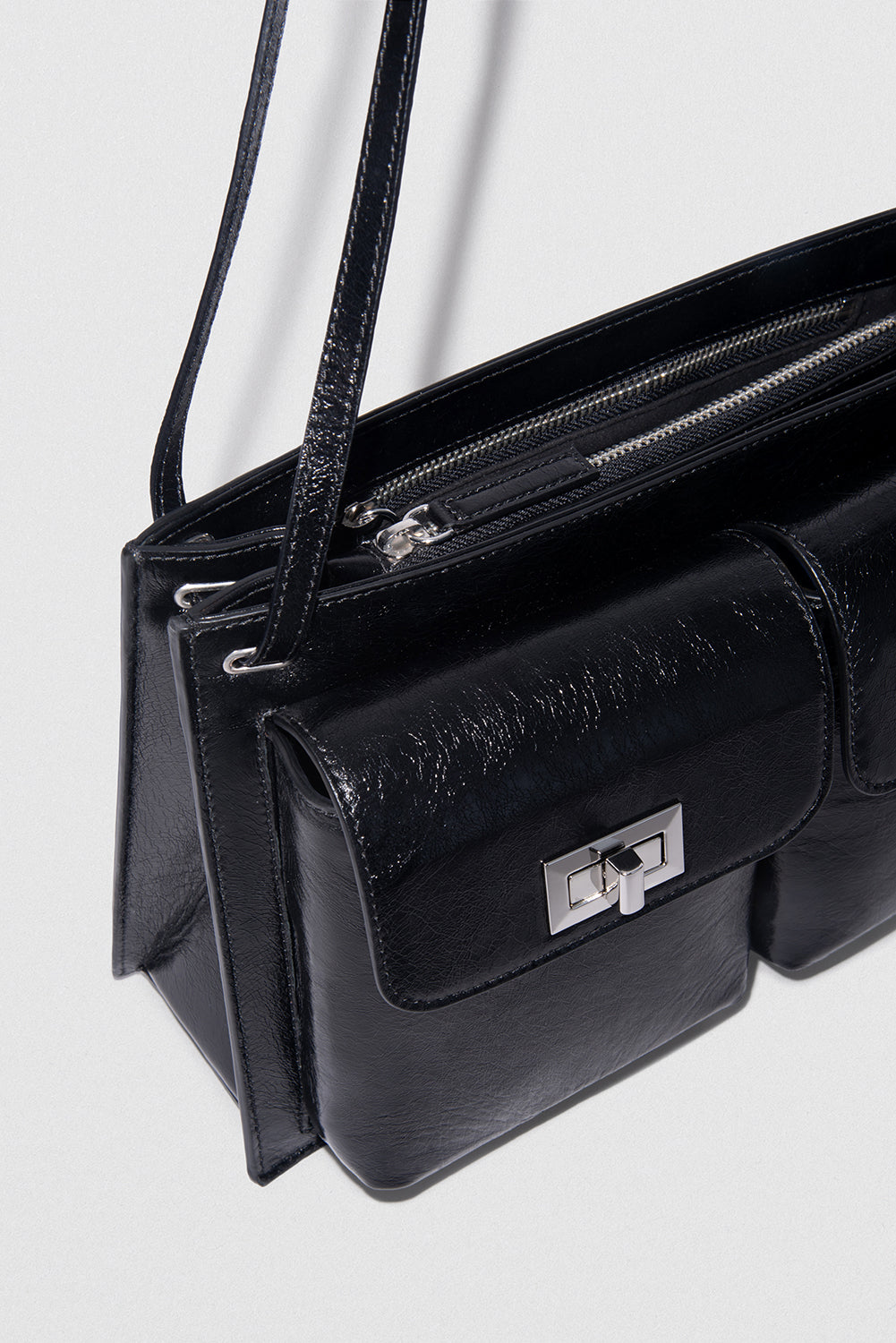 official alternate angle — Billy Tote Black Creased Leather Shoulder Bag