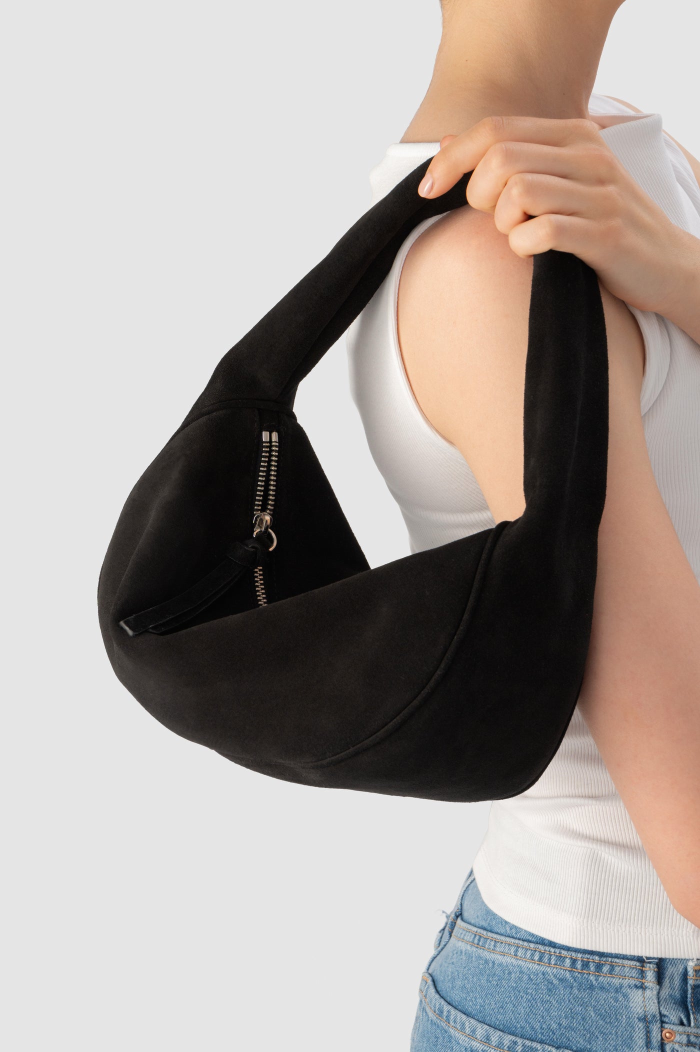 official alternate angle — Cush Black Suede Leather Shoulder Bag