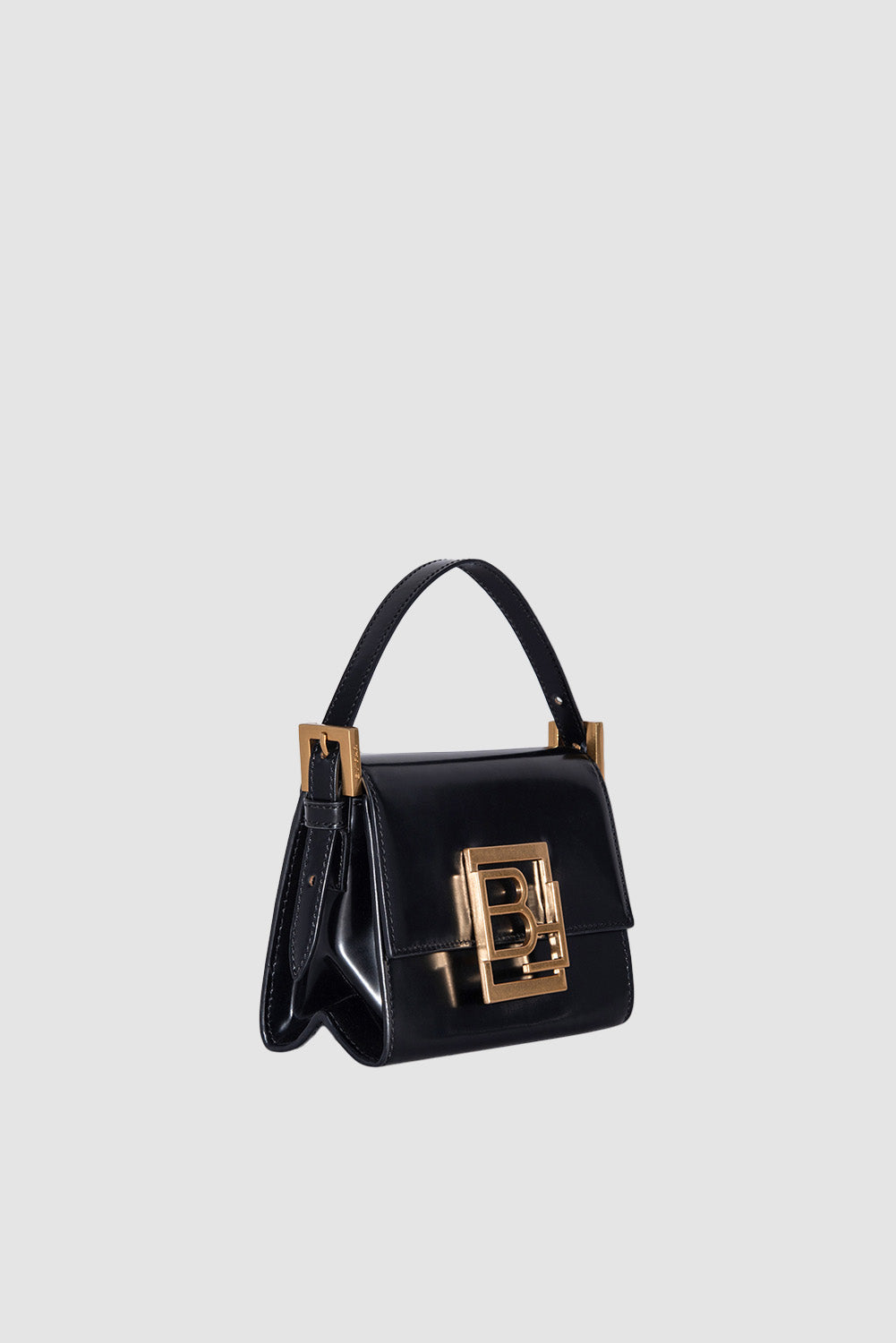 official alternate angle — Fran Black Semi Patent Leather Top-Handle Bag