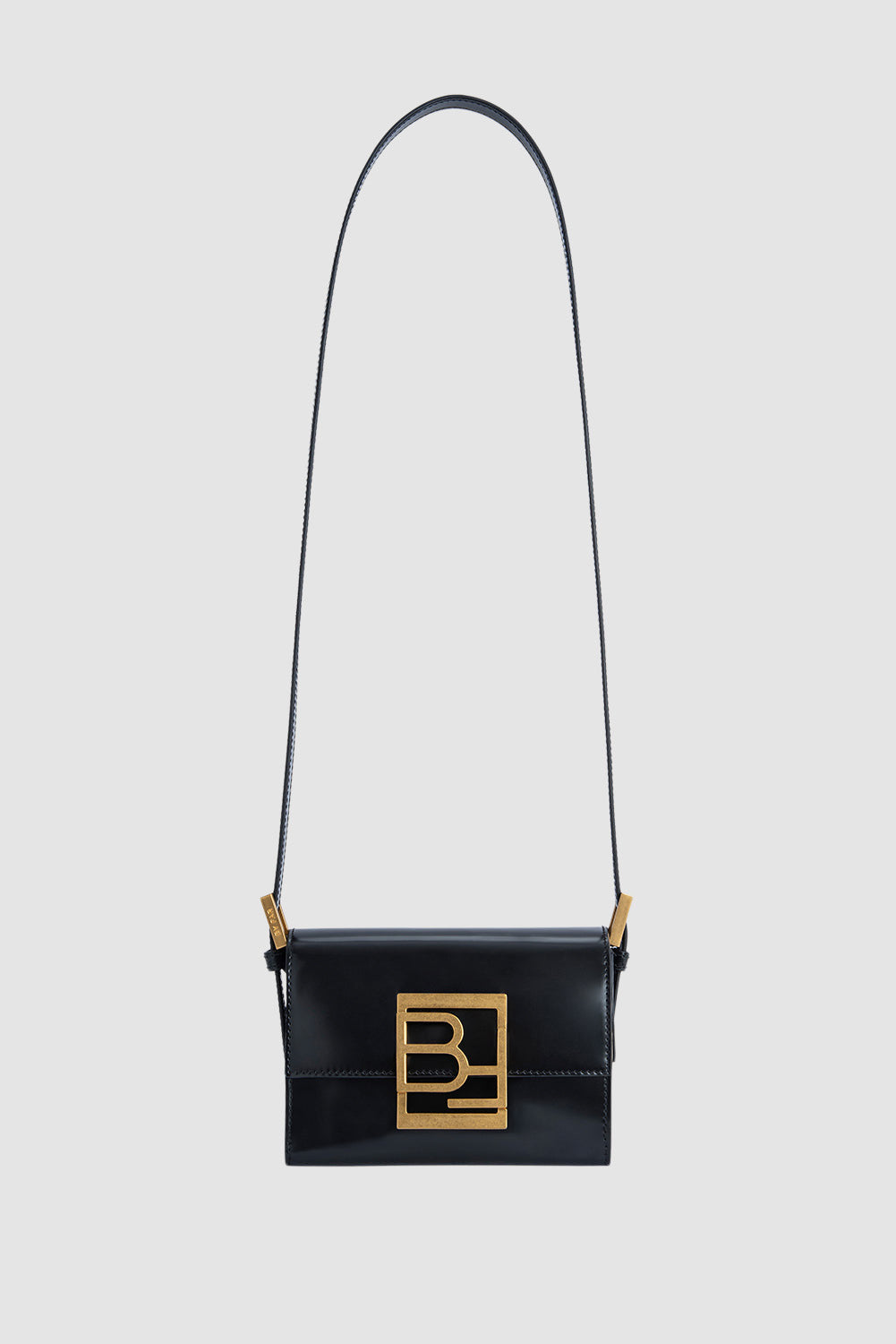 official alternate angle — Fran Black Semi Patent Leather Top-Handle Bag
