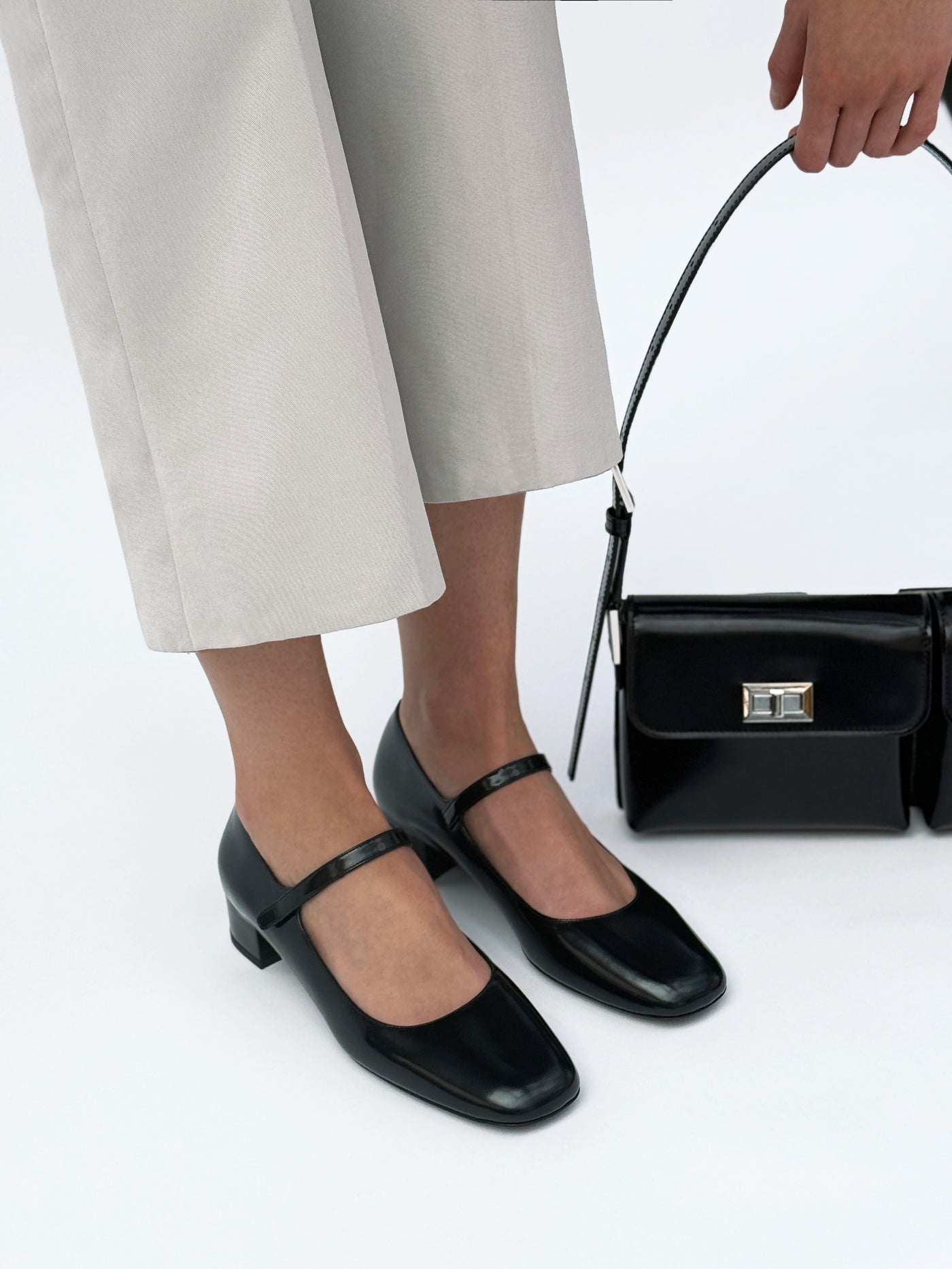 official alternate angle — Ginny Black Semi Patent Leather Mary Jane Pump
