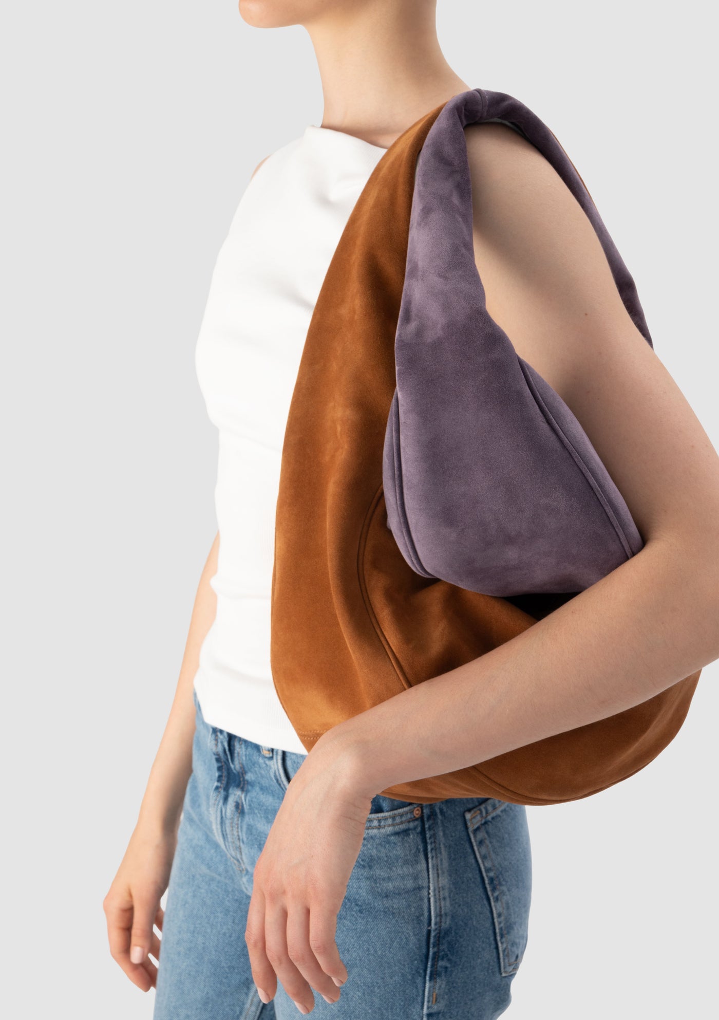 official alternate angle — Maxi Cush Summer Tan Suede Leather Shoulder Bag