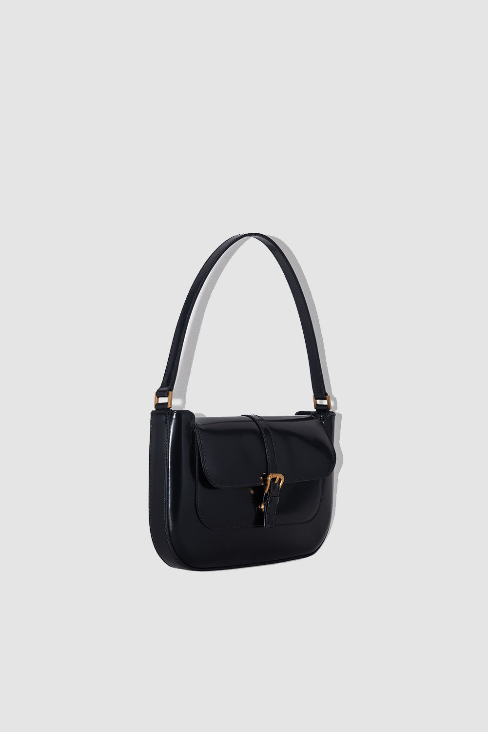 official alternate angle — Miranda Black Semi Patent Leather Shoulder Bag