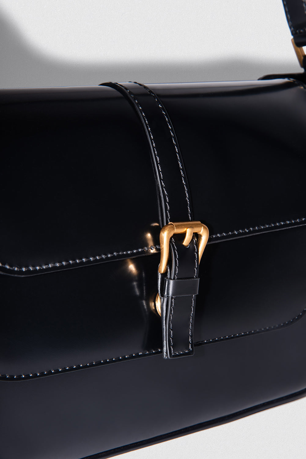 official alternate angle — Miranda Black Semi Patent Leather Shoulder Bag