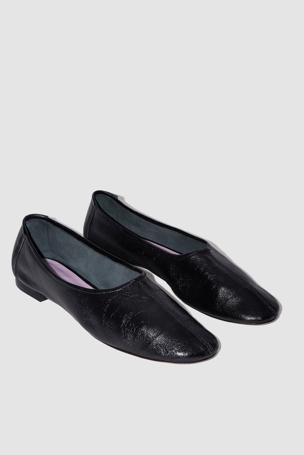 official alternate angle — Prudence Black Creased Leather Ballet Flat