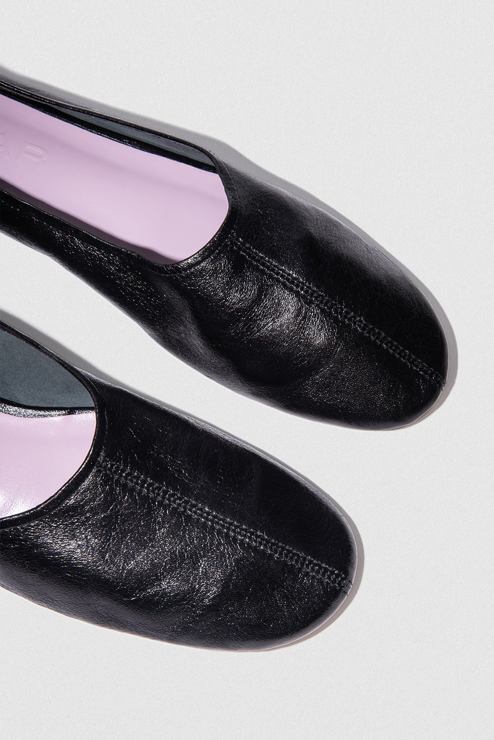 official alternate angle — Prudence Black Creased Leather Ballet Flat