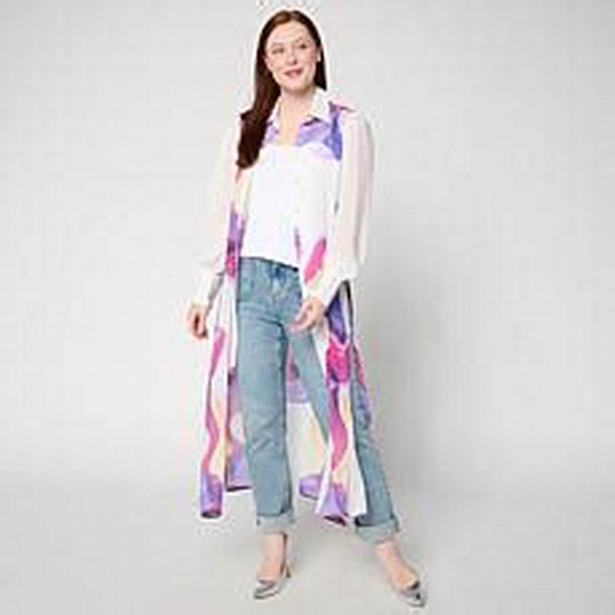 Light floral colorway worn open