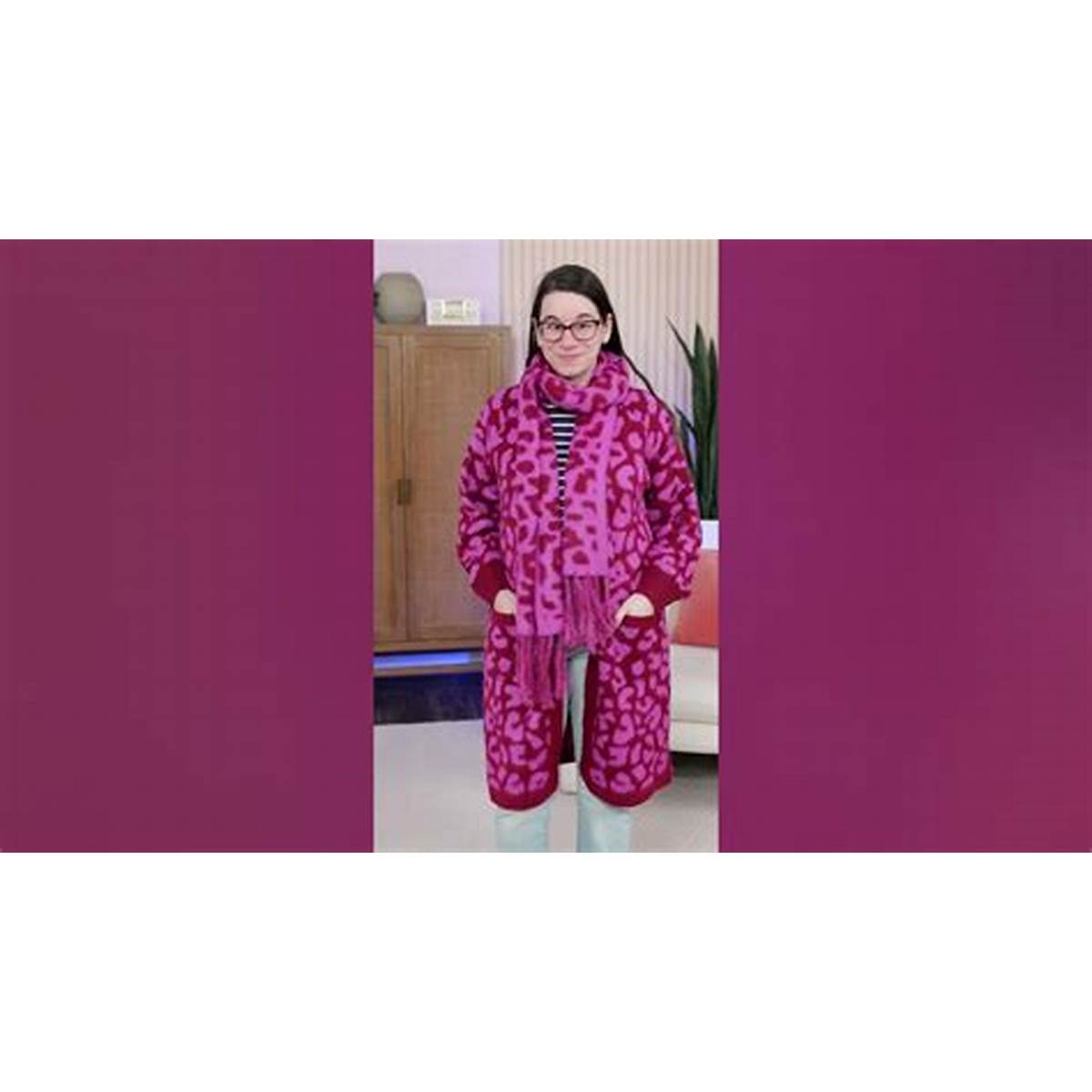 Scarf and coatigan shown as a coordinated layer