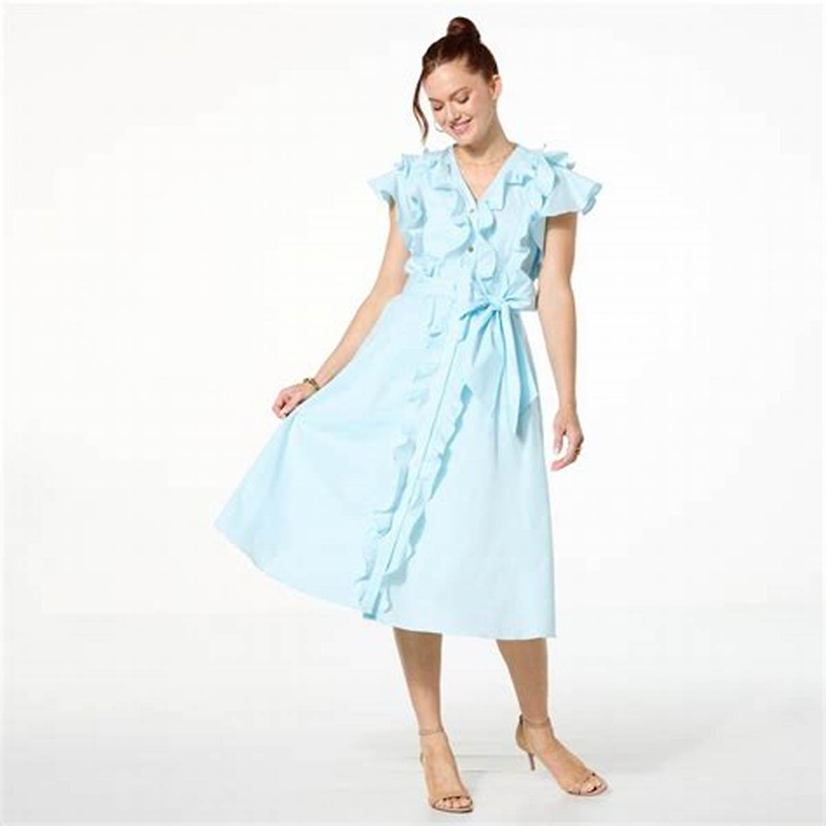 Pale blue buttoned ruffle dress