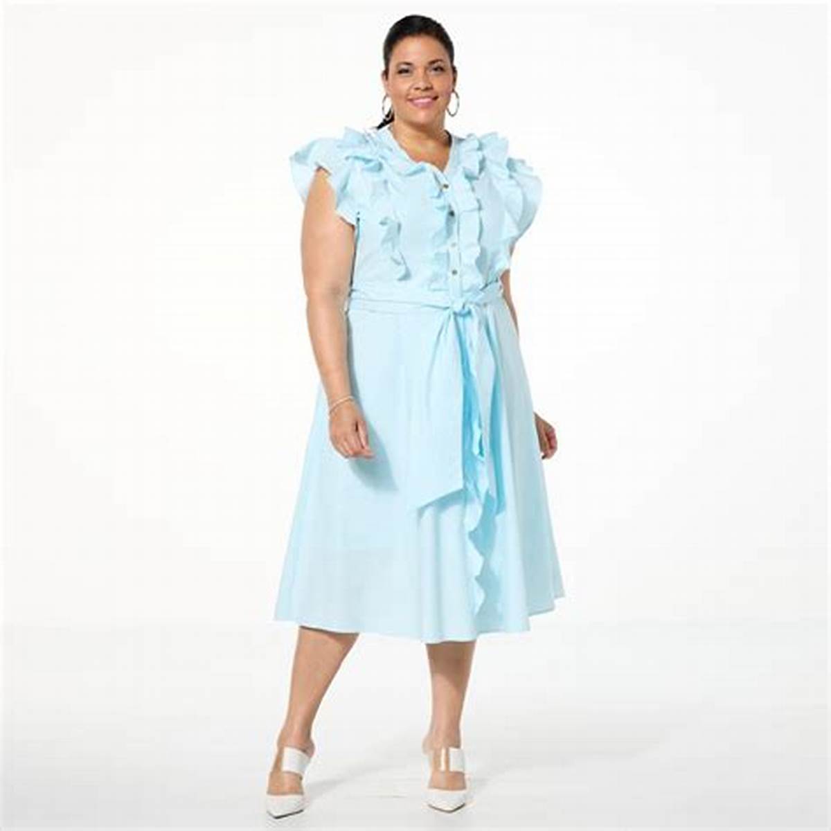 Plus-size pale blue ruffle dress