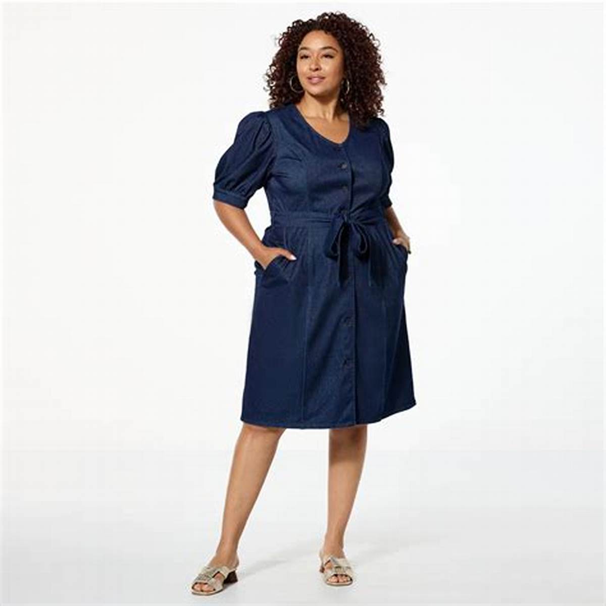 Navy denim-dress variation