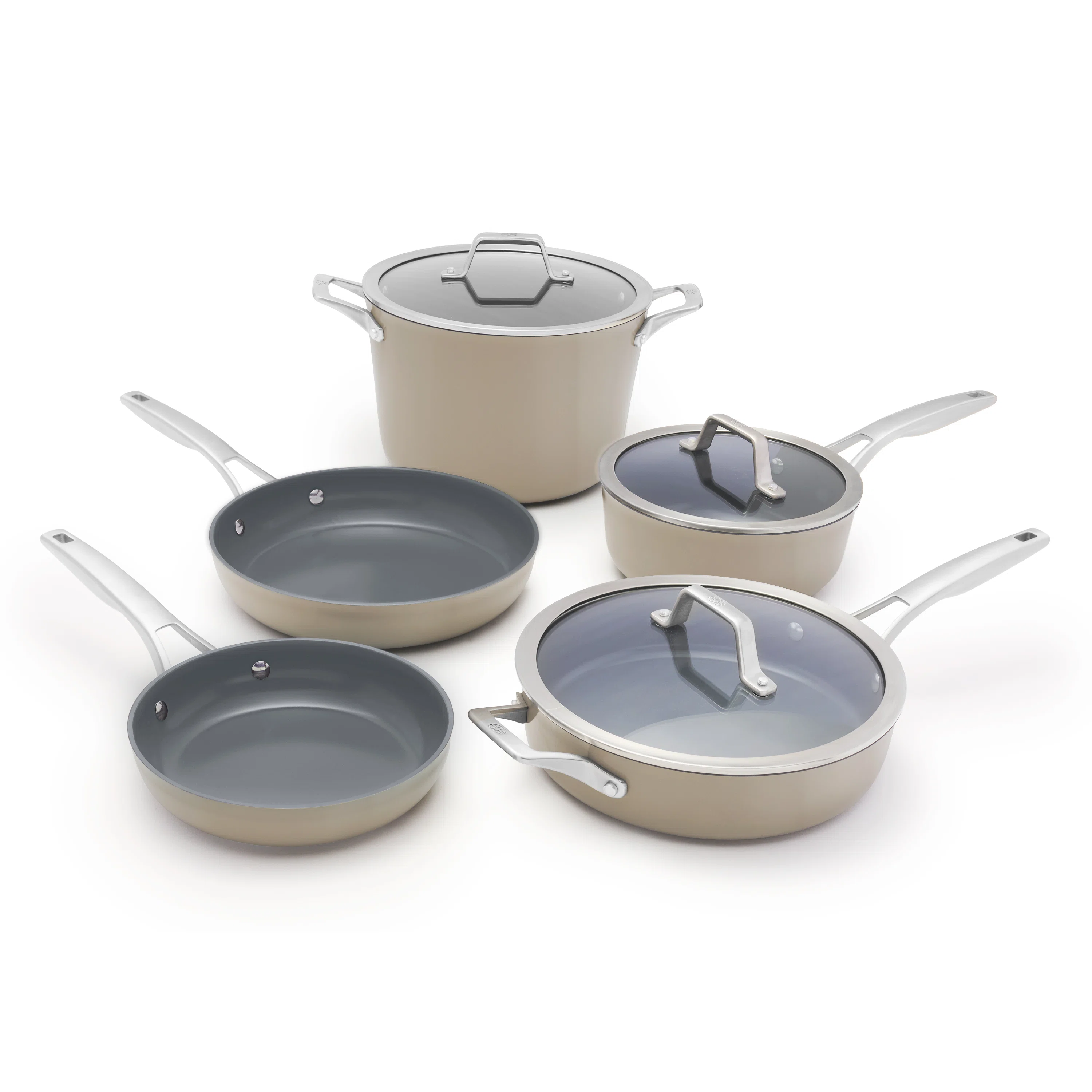 Premier Ceramic Nonstick 8-Piece Cookware Set, Mushroom Grey
