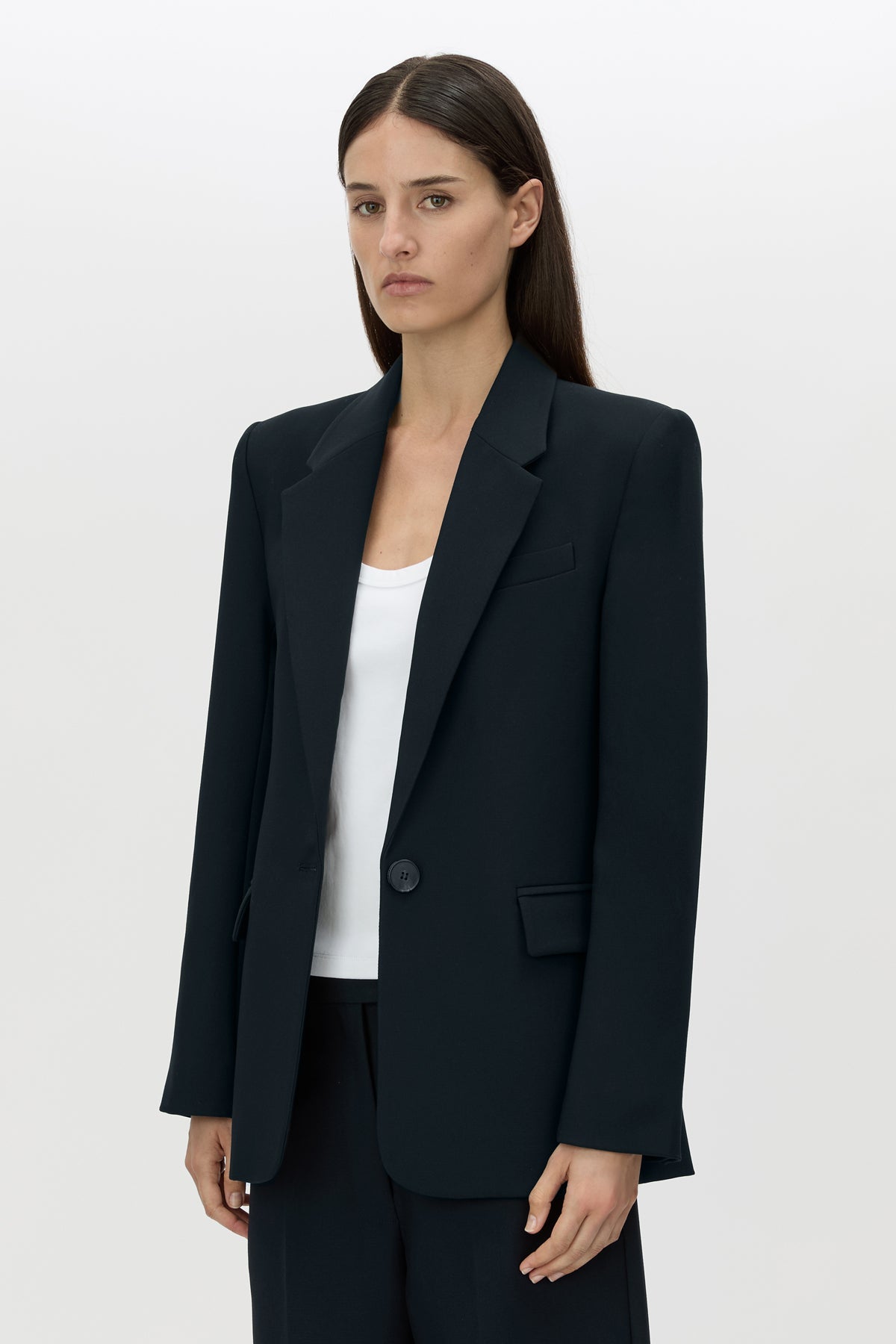 Close view of lapel and shoulder